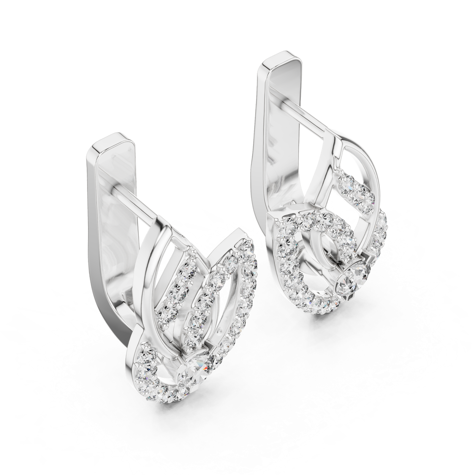 14K Solid Gold Lab Diamond Leaf Drop Earrings, White Gold, view 2