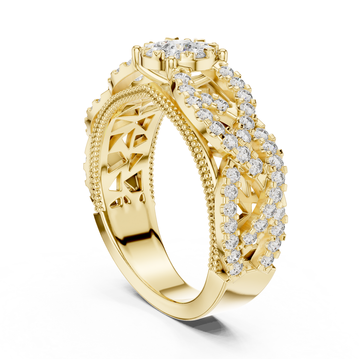 14K Solid Gold Lab Diamond Flower Cluster Ring, Yellow Gold, view 1