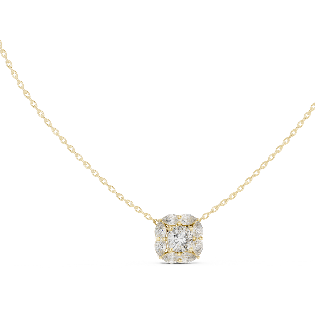 14K Solid Gold Lab Diamond Halo Pendant Necklace, Yellow Gold, view 1
