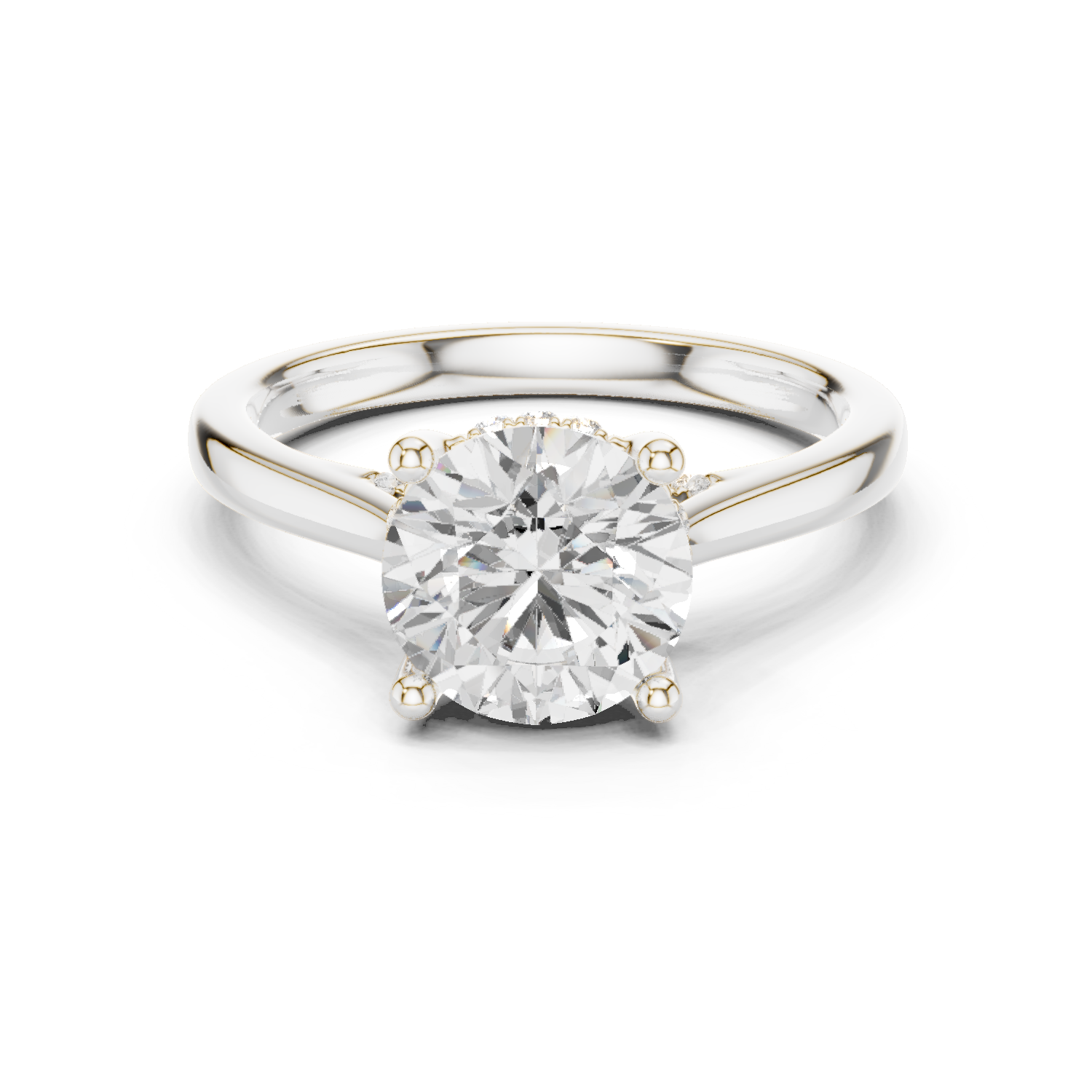 Gold Ring DDLR-163, Round center stone, White Gold