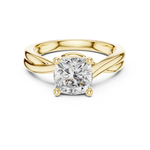Gold Twisted Band Solitaire Engagement Ring, Cushion center stone, Yellow Gold, view 4