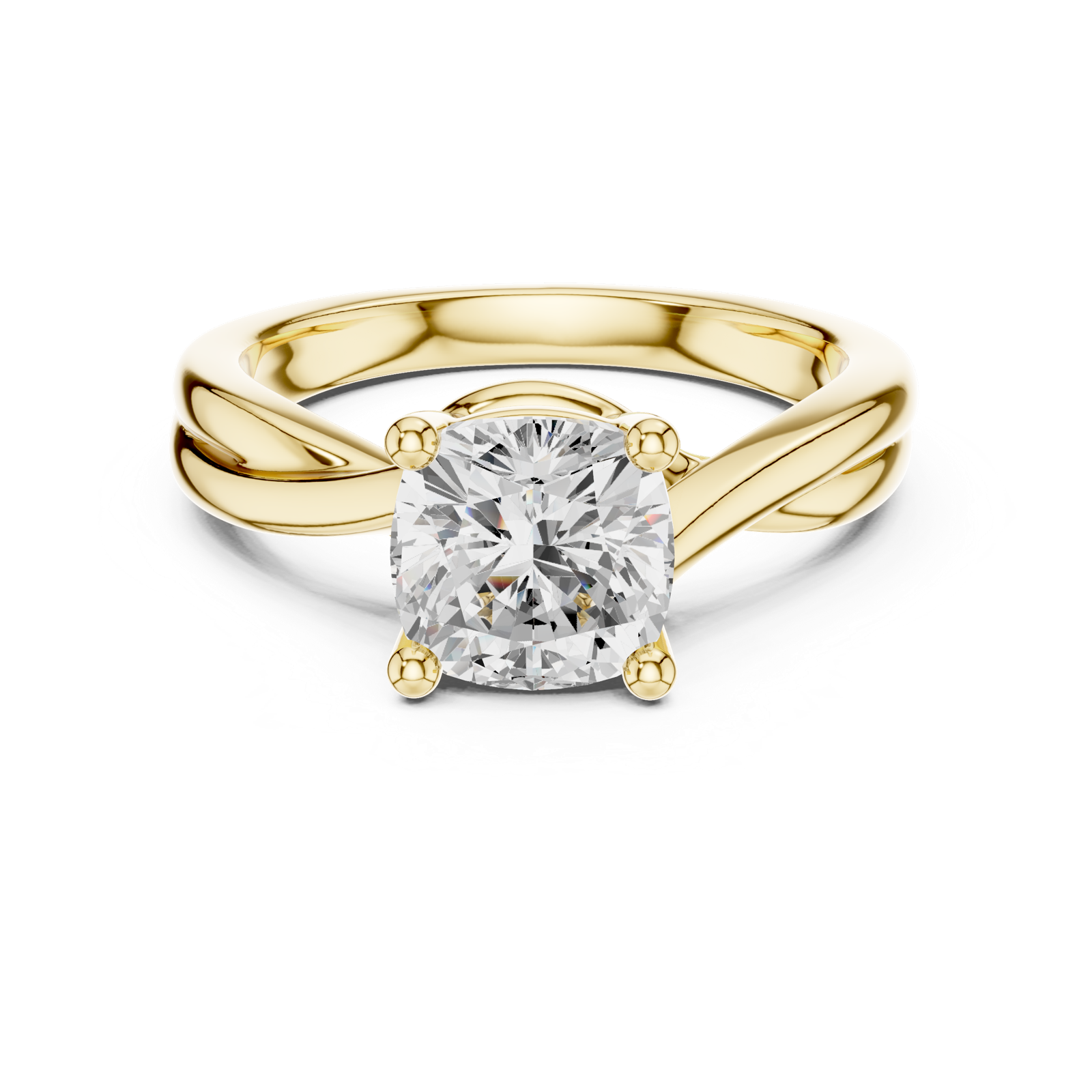 Gold Twisted Band Solitaire Engagement Ring, Cushion center stone, Yellow Gold, view 4