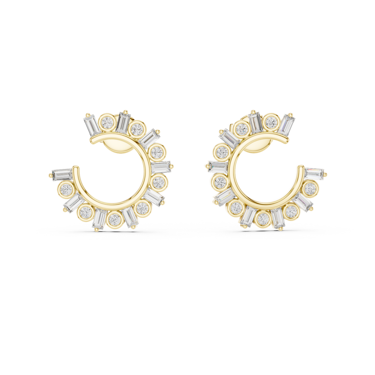 14K Solid Gold Lab Diamond Hoop Earrings, Yellow Gold