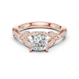 Gold Ring DDLR-257, Cushion center stone, Rose Gold