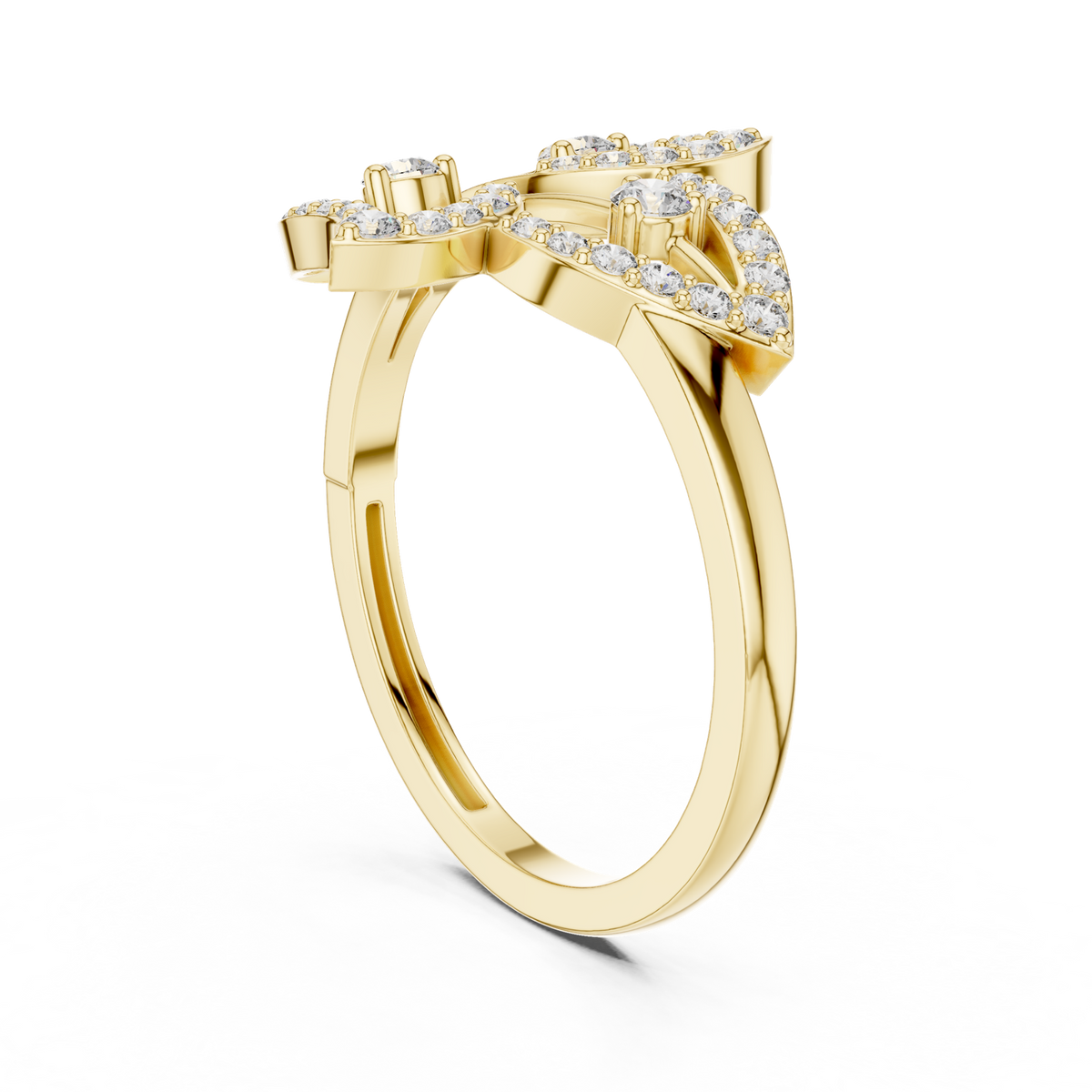 14K Solid Gold Lab Diamond Leaf Cluster Ring, Yellow Gold, view 1