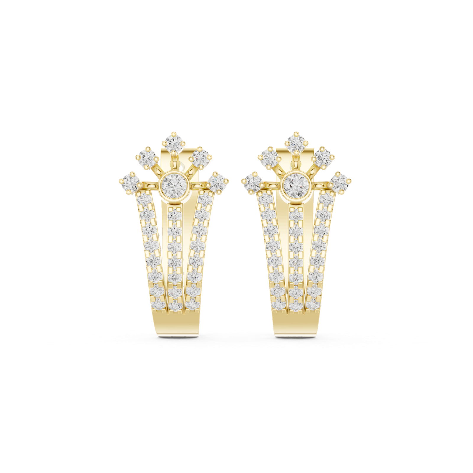 14K Solid Gold Lab Diamond Flower Cluster Earrings, Yellow Gold