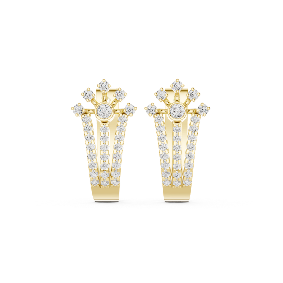 14K Solid Gold Lab Diamond Flower Cluster Earrings, Yellow Gold