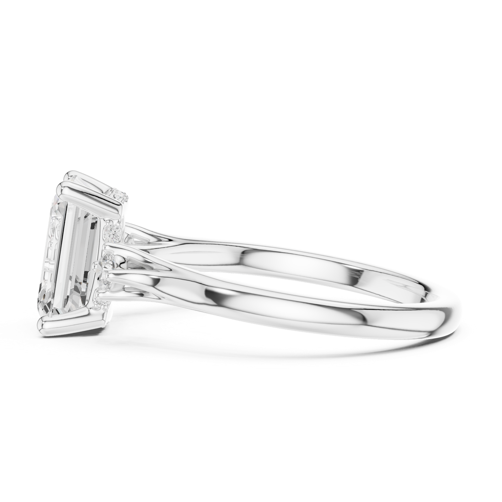 Gold Ring DDLR-164, Emerald center stone, White Gold, view 3