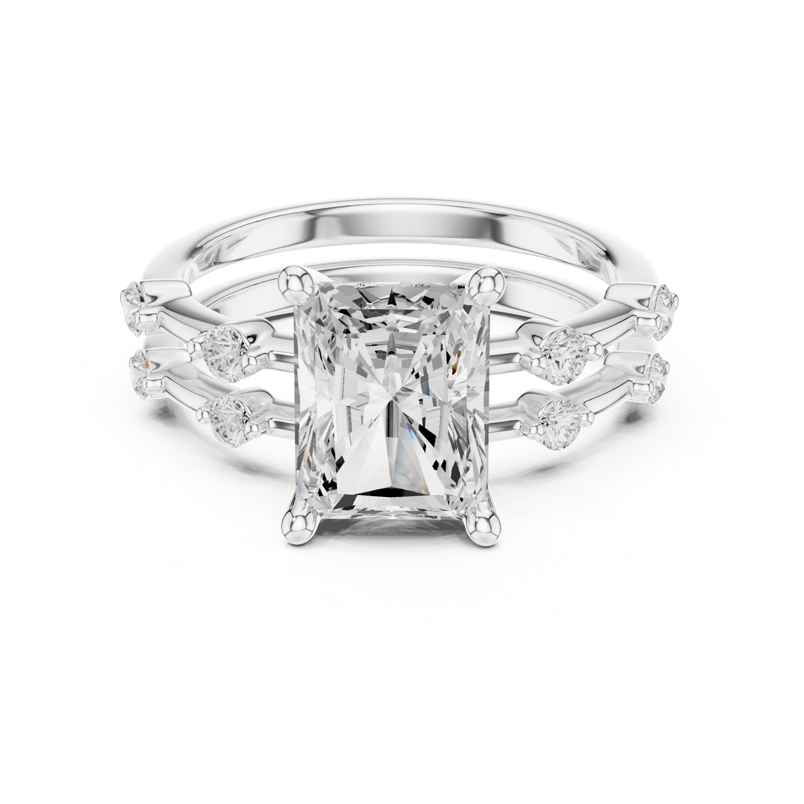Gold Ring DDLR-441, Radiant center stone, White Gold, view 4