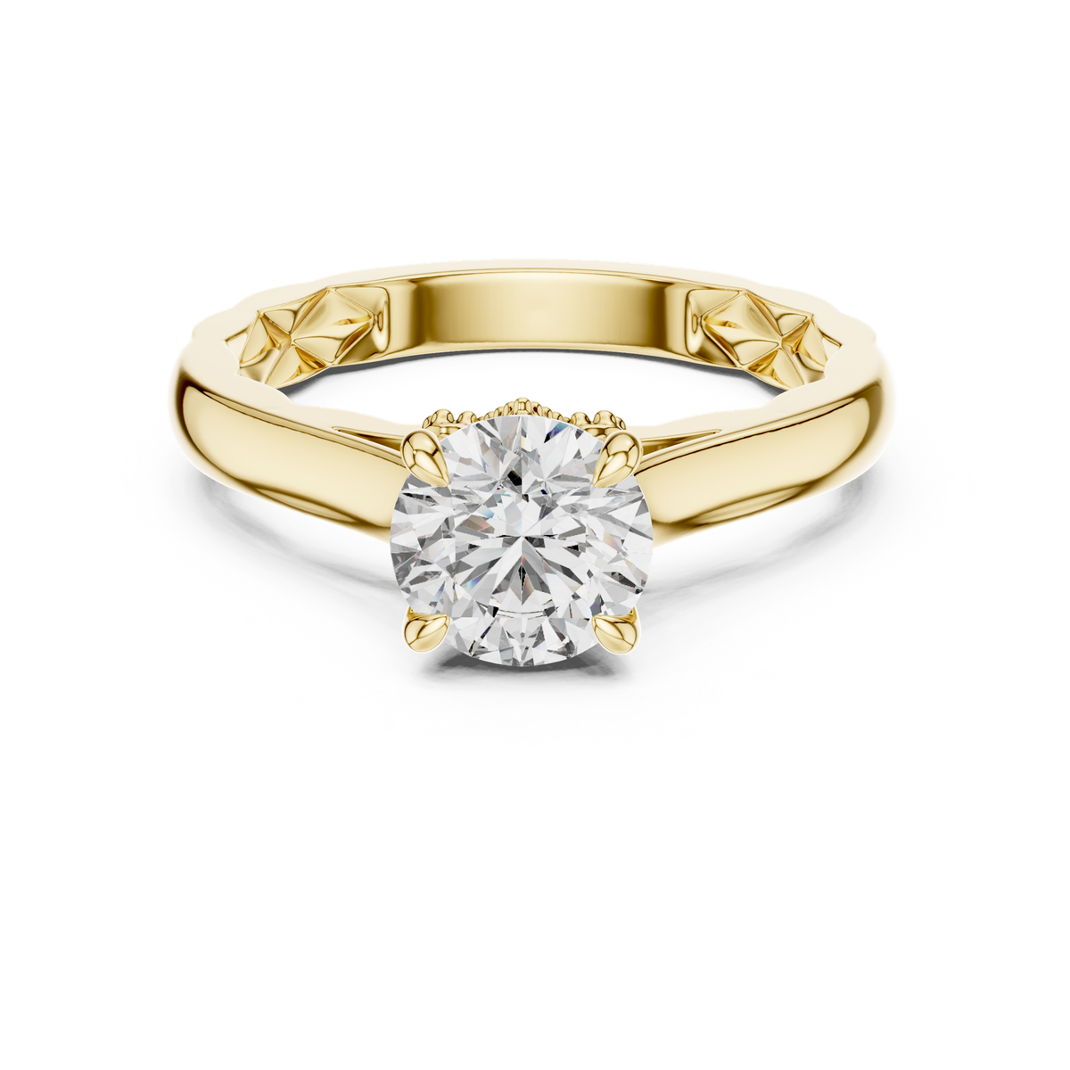 14K Solid Gold Lab Diamond Solitaire Ring, Yellow Gold