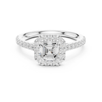 Gold Halo Pave Engagement Ring, Asscher center stone, White Gold, view 4