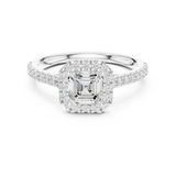Gold Halo Pave Engagement Ring, Asscher center stone, White Gold, view 4