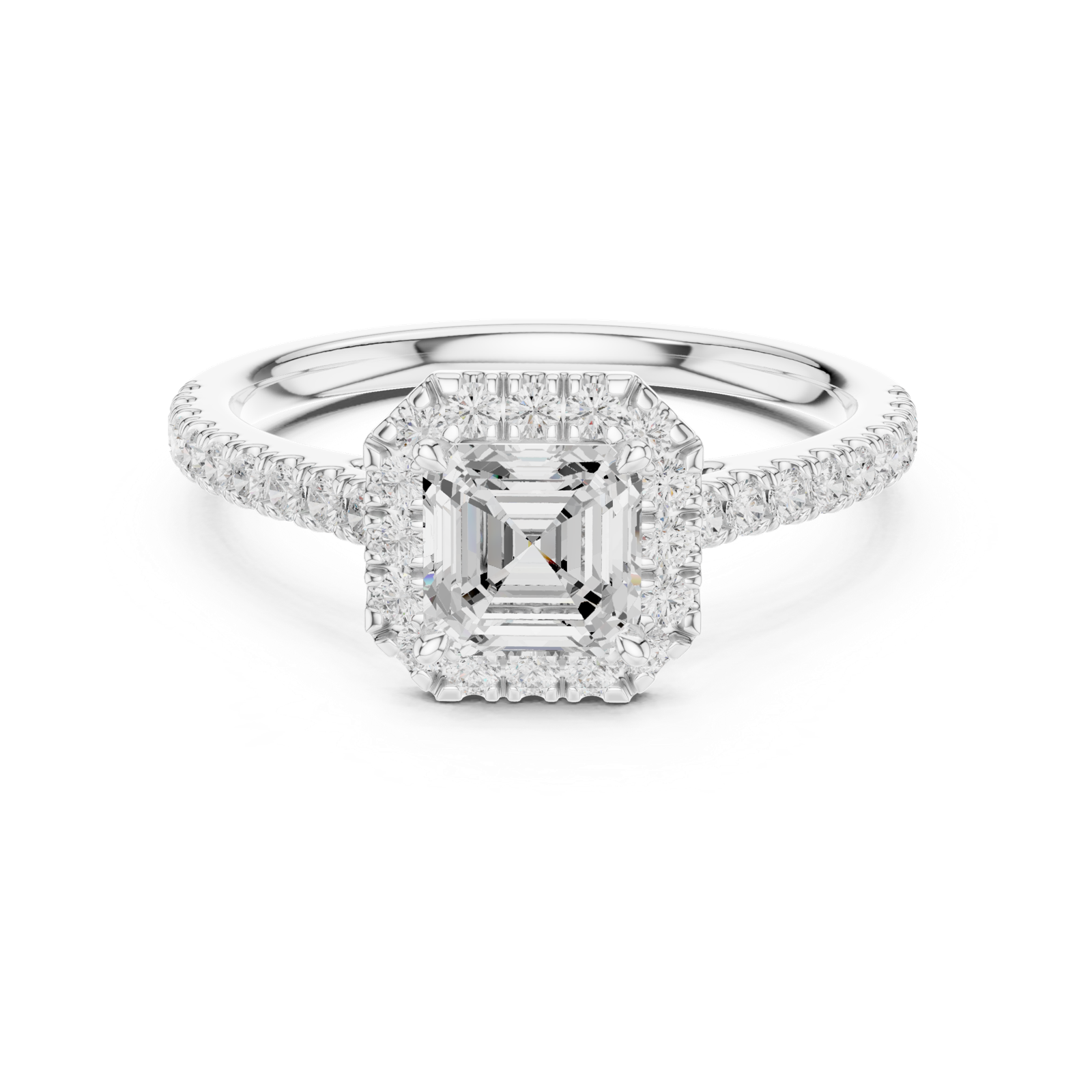 Gold Halo Pave Engagement Ring, Asscher center stone, White Gold, view 4