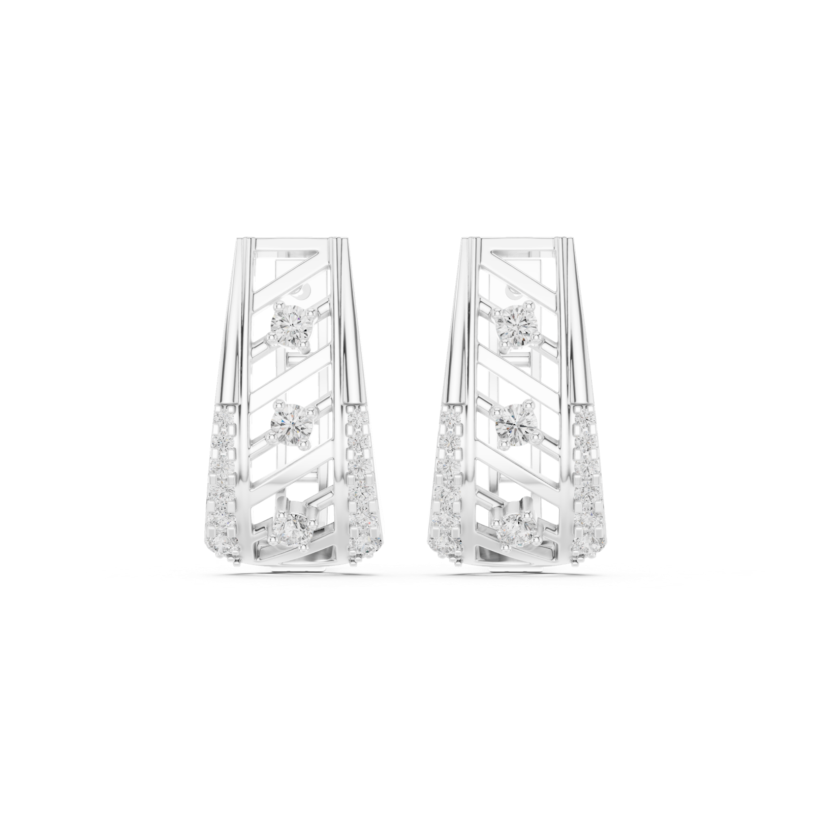 14K Solid Gold Lab Diamond Cluster Earrings, White Gold