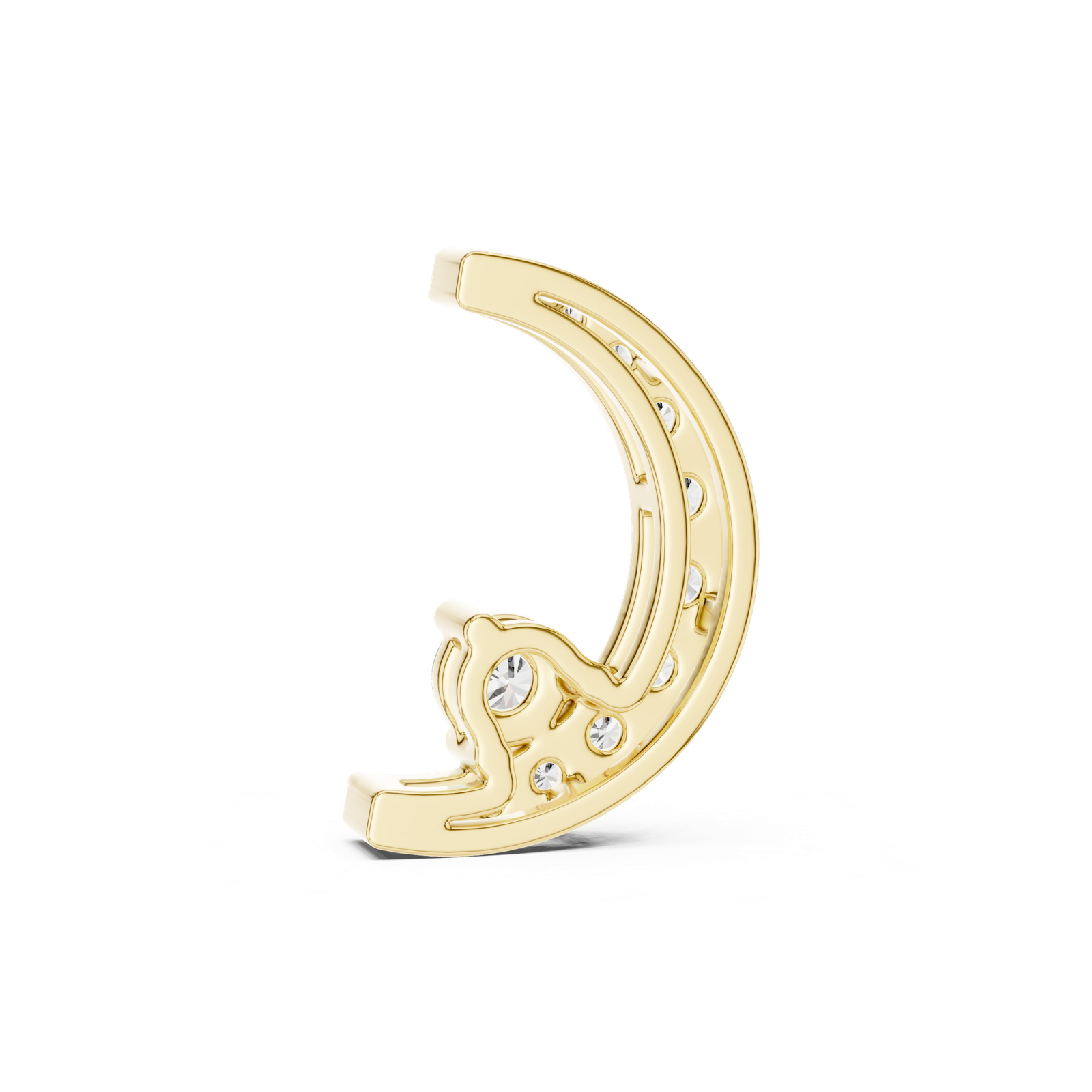 14K Solid Gold Lab Diamond Moon Pendant Necklace, Yellow Gold