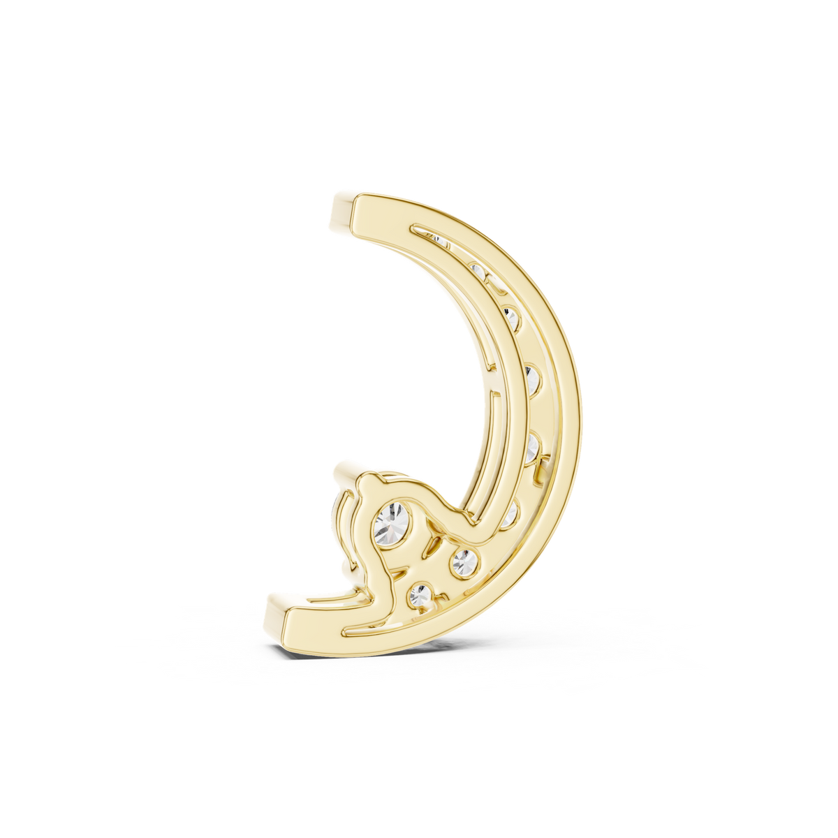 14K Solid Gold Lab Diamond Moon Pendant Necklace, Yellow Gold