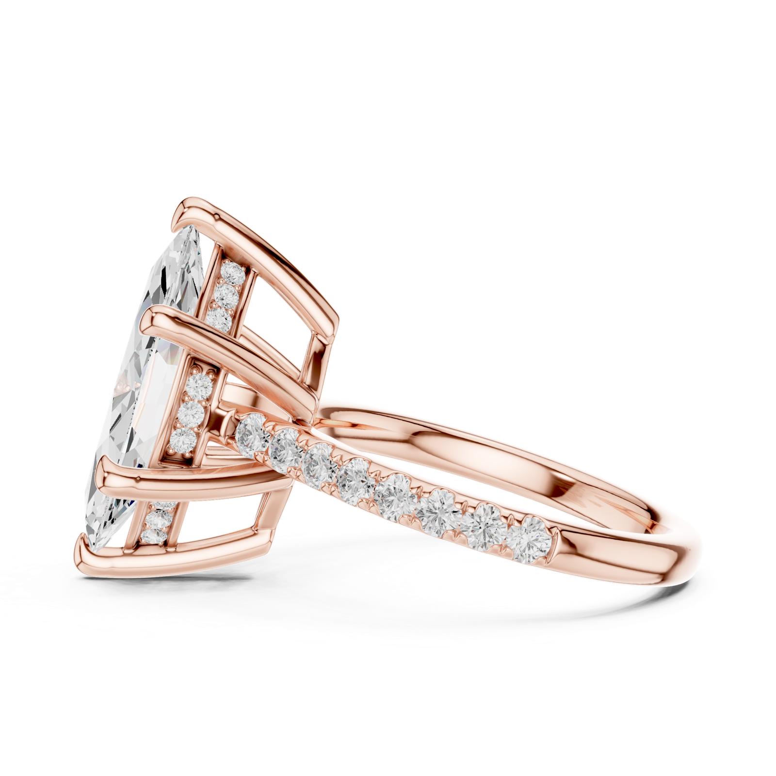 Gold Ring DDLR-250, Marquise center stone, Rose Gold, view 3