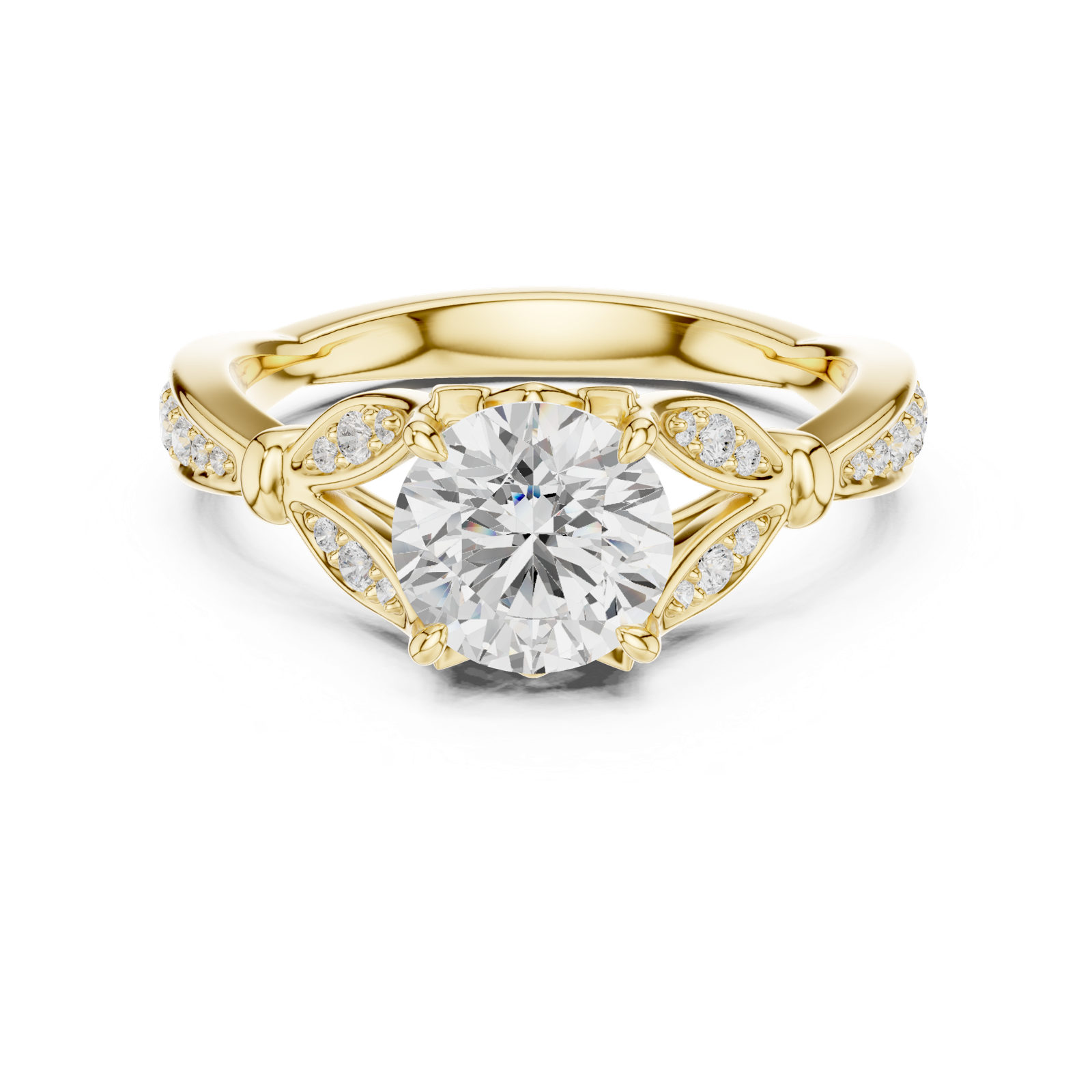 Gold Ring DDLR-257, Round center stone, Yellow Gold, view 4