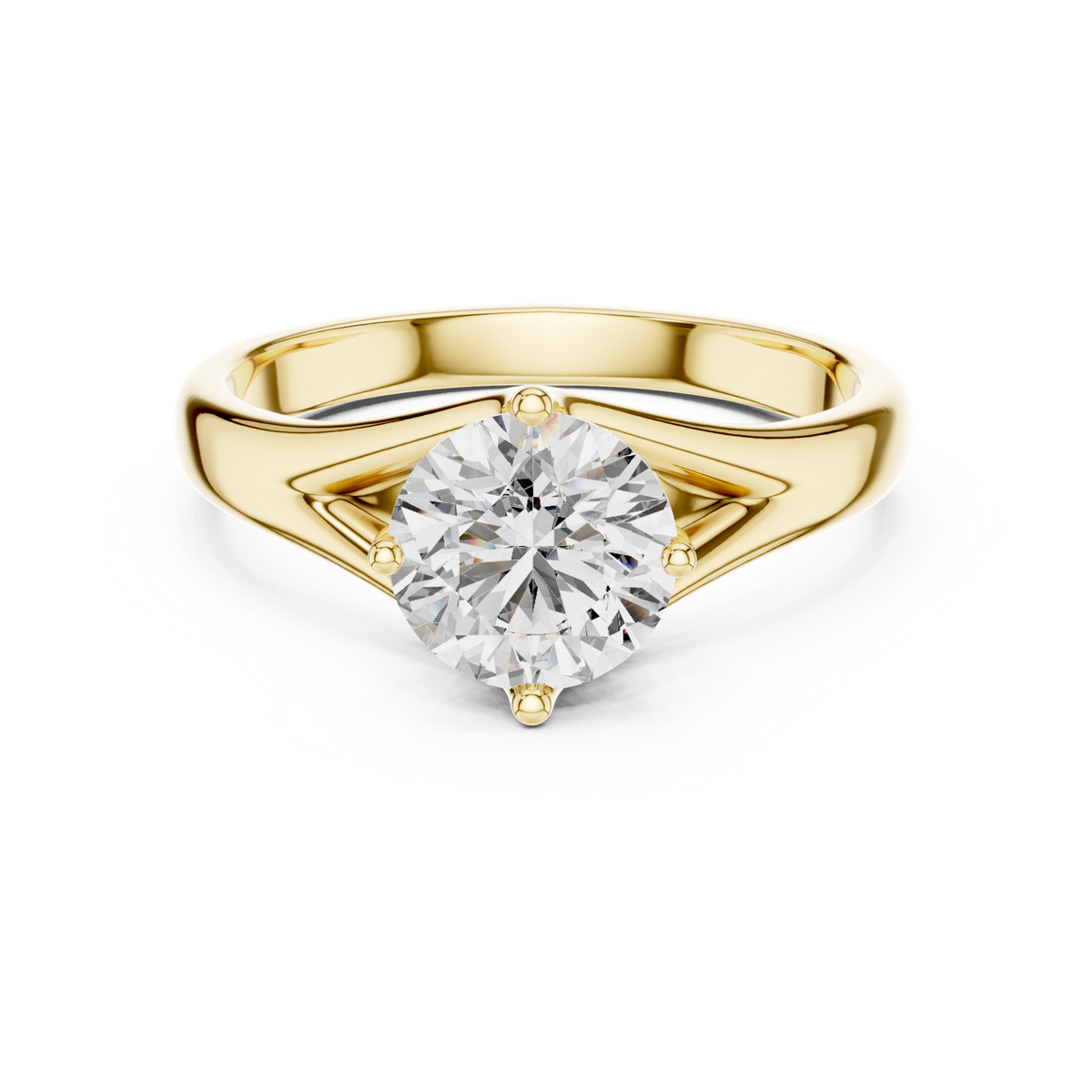 14K Solid Gold Lab Diamond Solitaire Ring, Yellow Gold