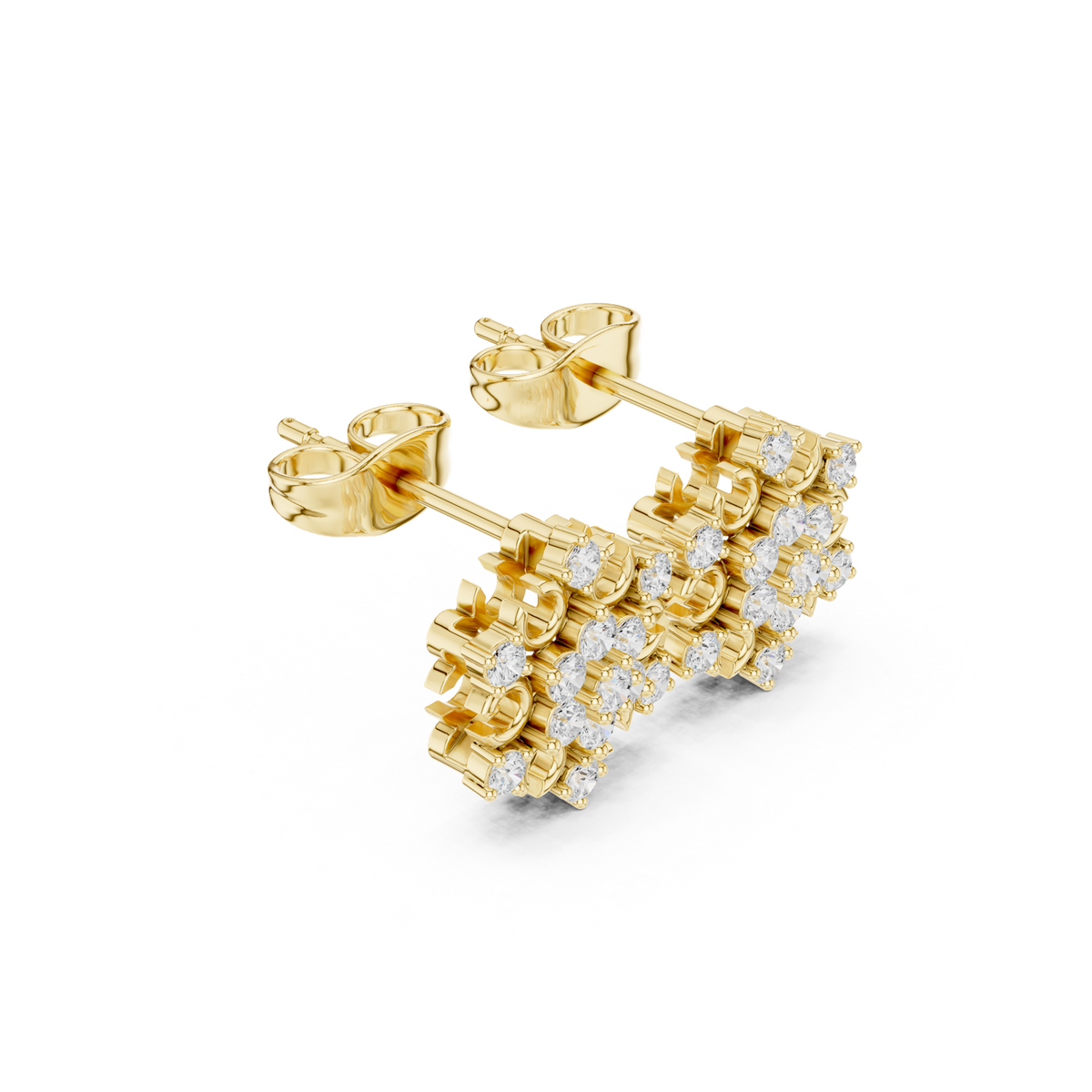 14K Solid Gold Lab Diamond Cluster Earrings, Yellow Gold, view 1