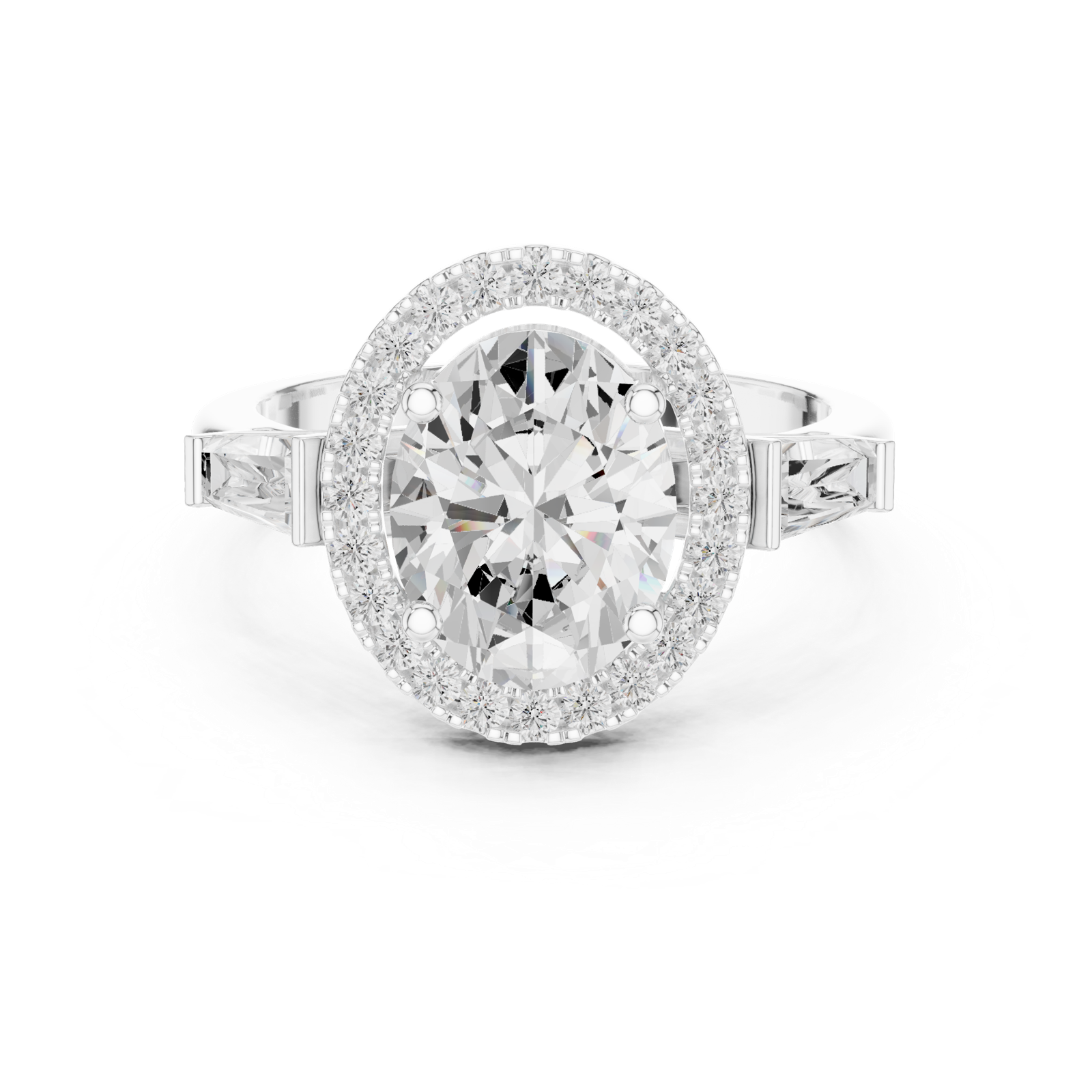 Gold Ring DDLR-342, Oval center stone, White Gold, view 4