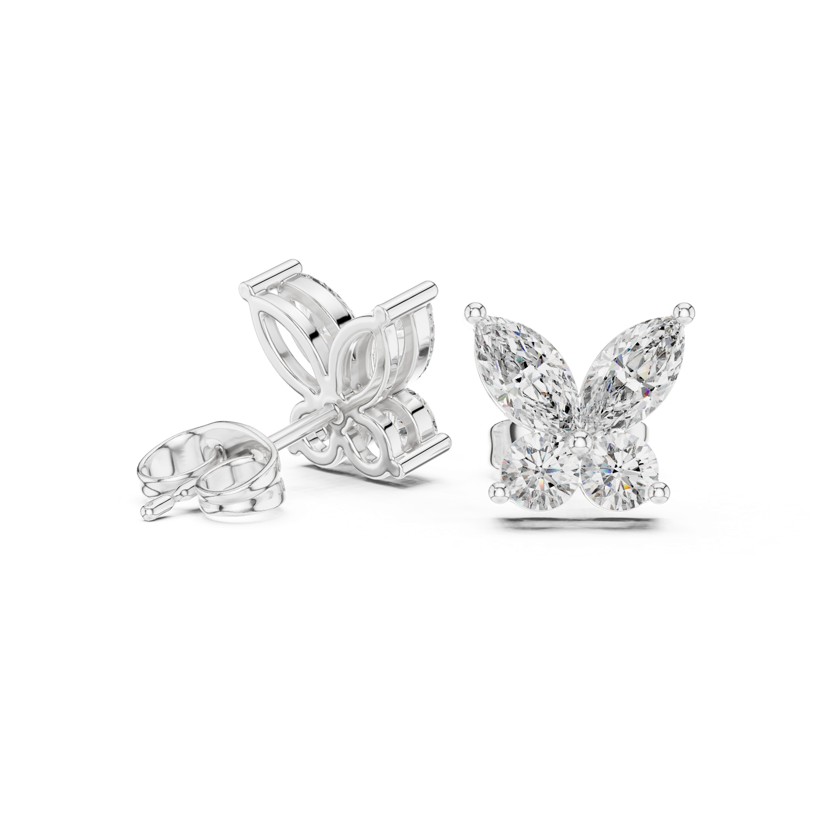 14K Solid Gold Lab Diamond Butterfly Cluster Earrings, White Gold, view 1