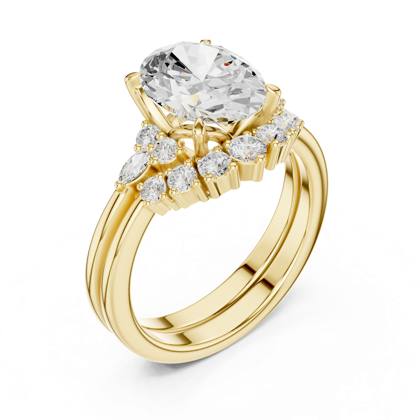 Gold Ring DDLR-440, Oval center stone, Yellow Gold, view 2
