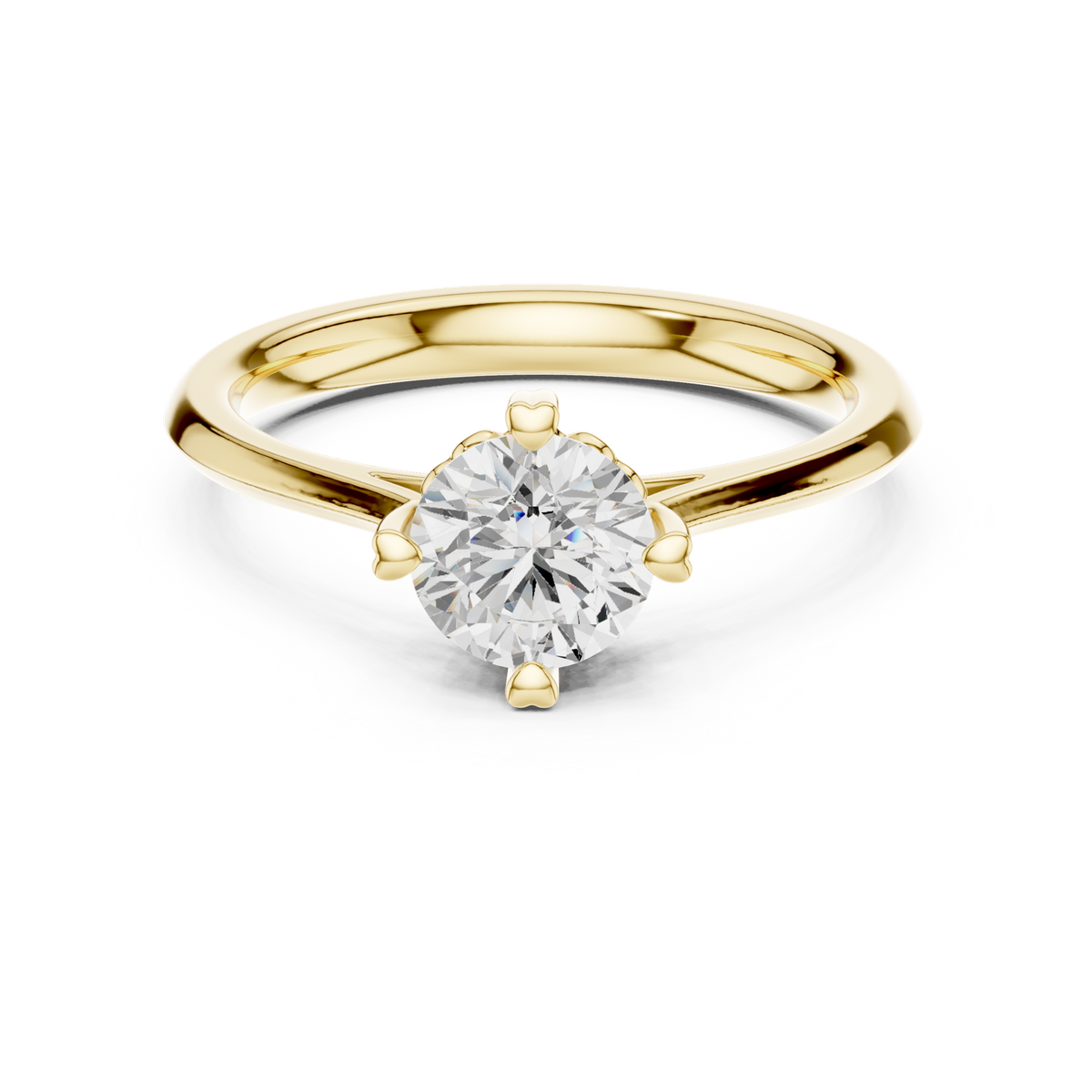 14K Solid Gold Lab Diamond Solitaire Ring, Yellow Gold