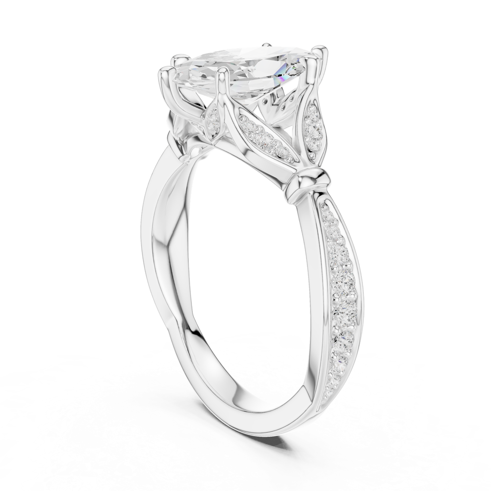 Gold Ring DDLR-257, Marquise center stone, White Gold, view 1