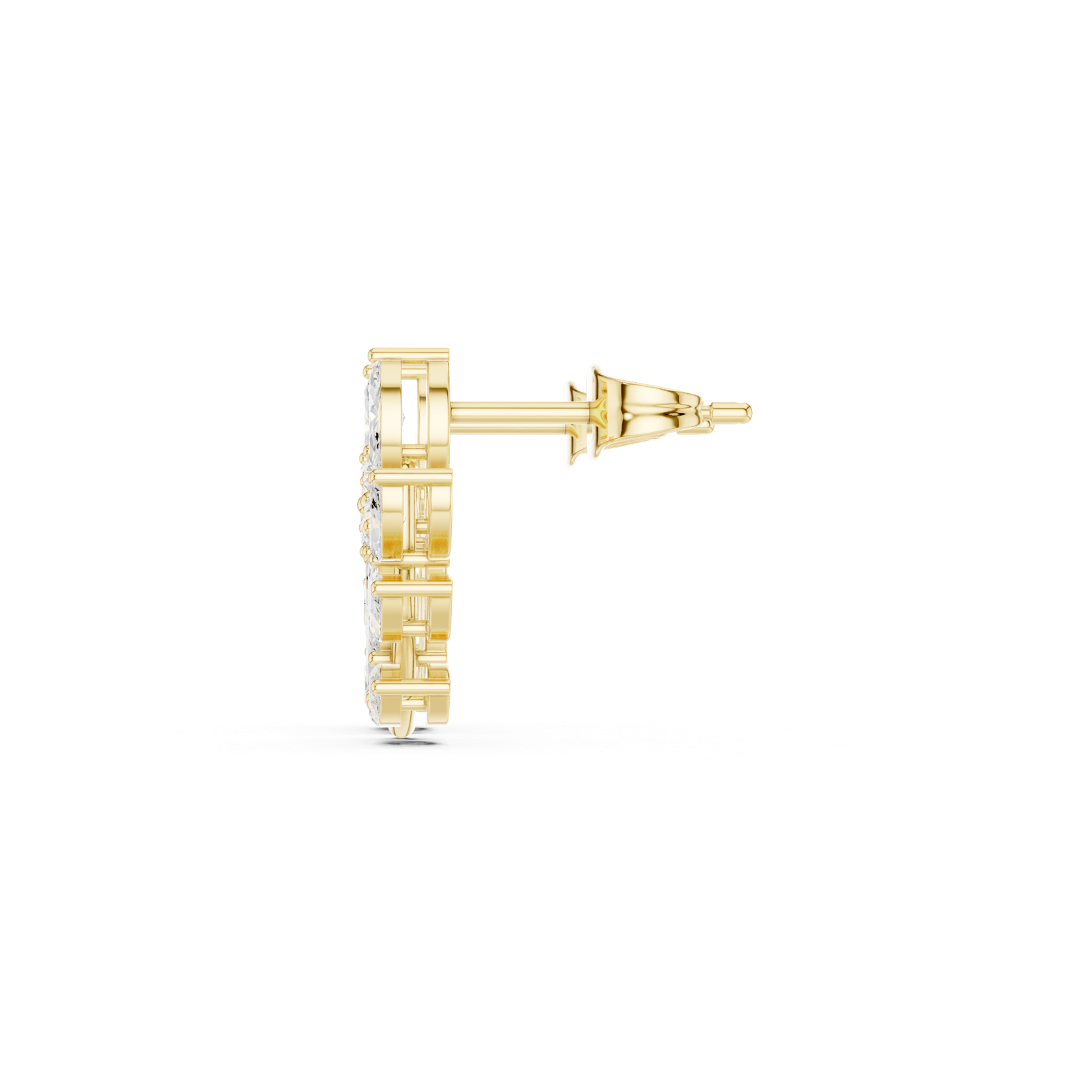 14K Solid Gold Lab Diamond Leaf Huggie Earrings, Yellow Gold, view 3