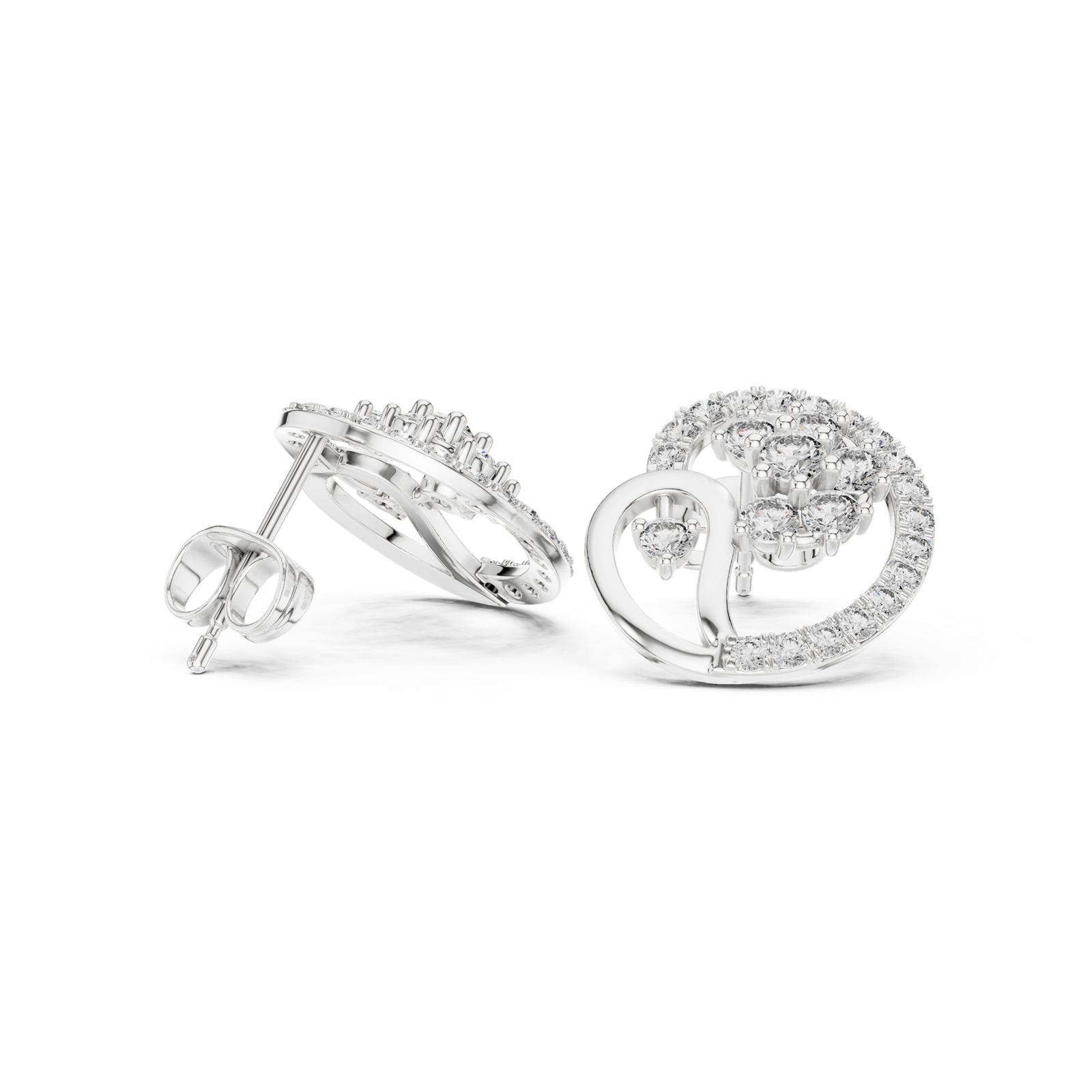 14K Solid Gold Lab Diamond Cluster Earrings, White Gold, view 1
