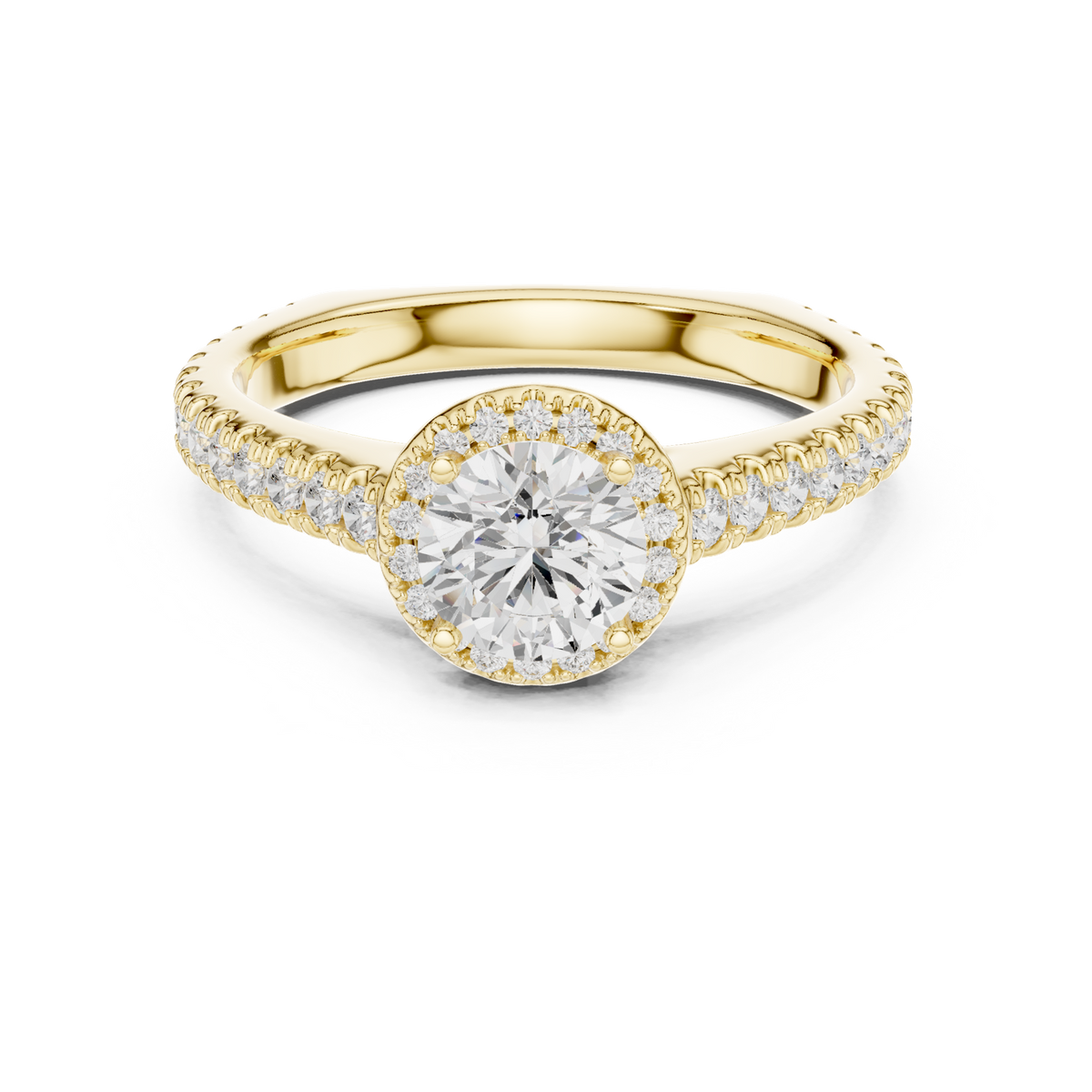 14K Solid Gold Lab Diamond Halo Ring, Yellow Gold