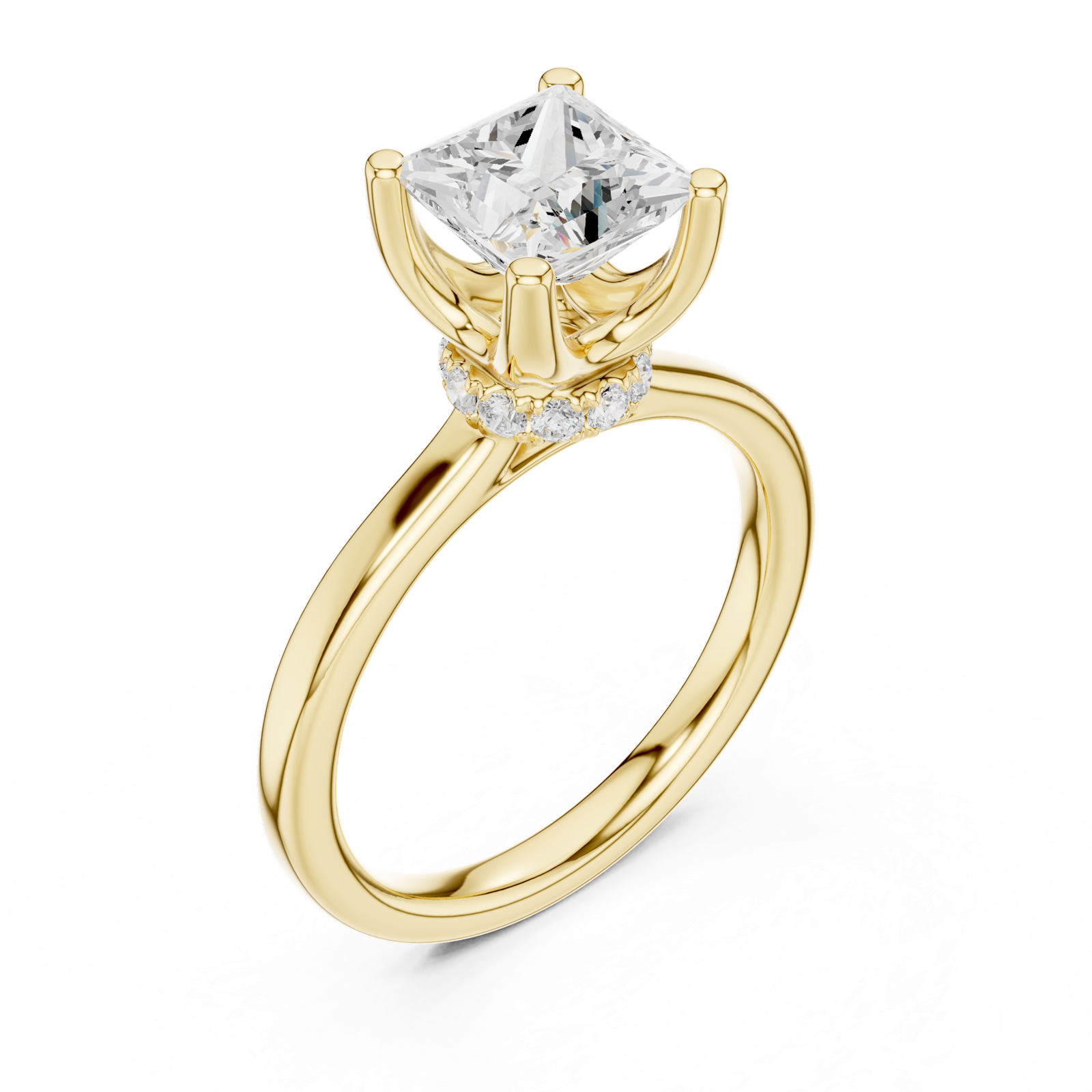 Gold Ring DDLR-176, Princess center stone, Yellow Gold, view 2