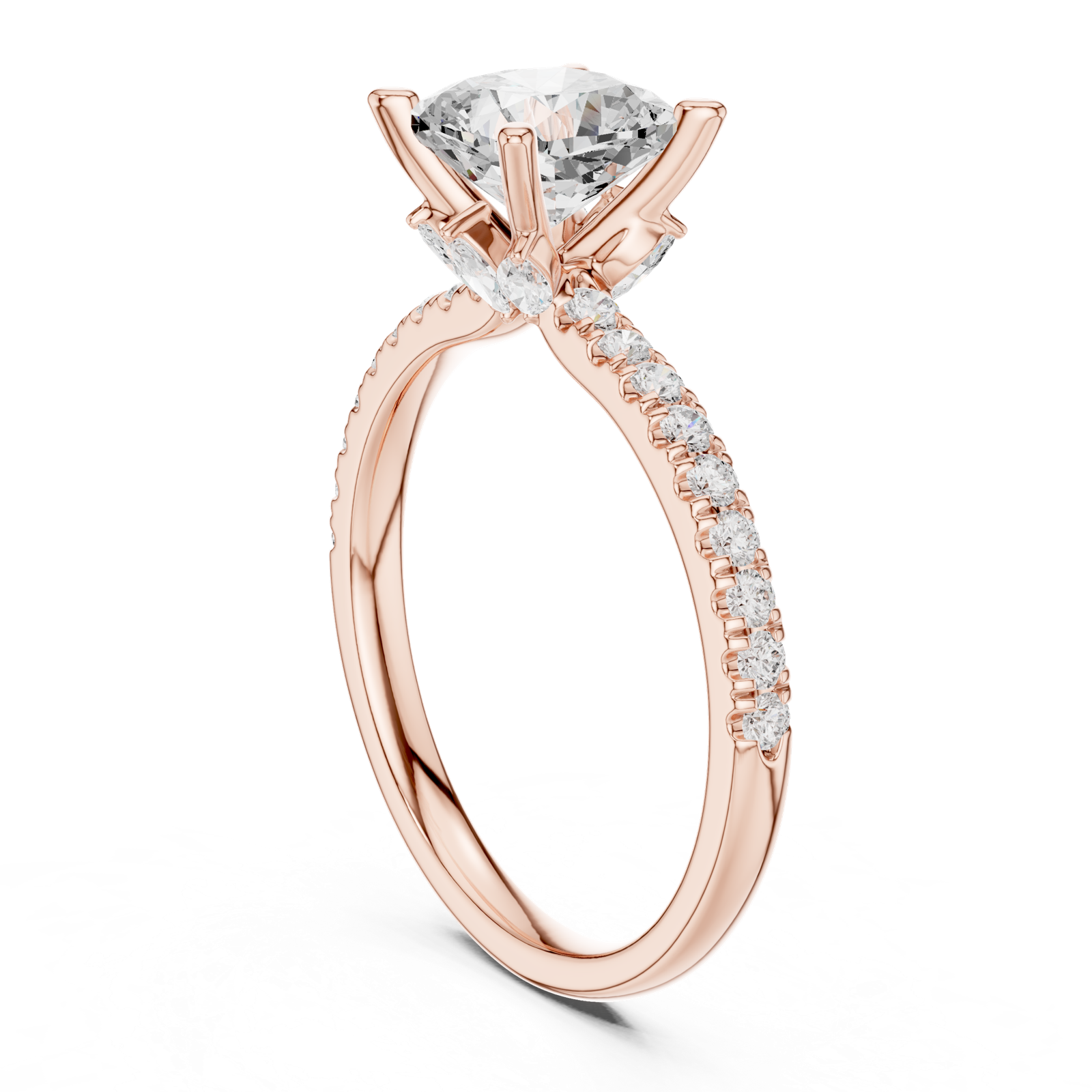 Gold Ring, Cushion center stone, Rose Gold, view 1