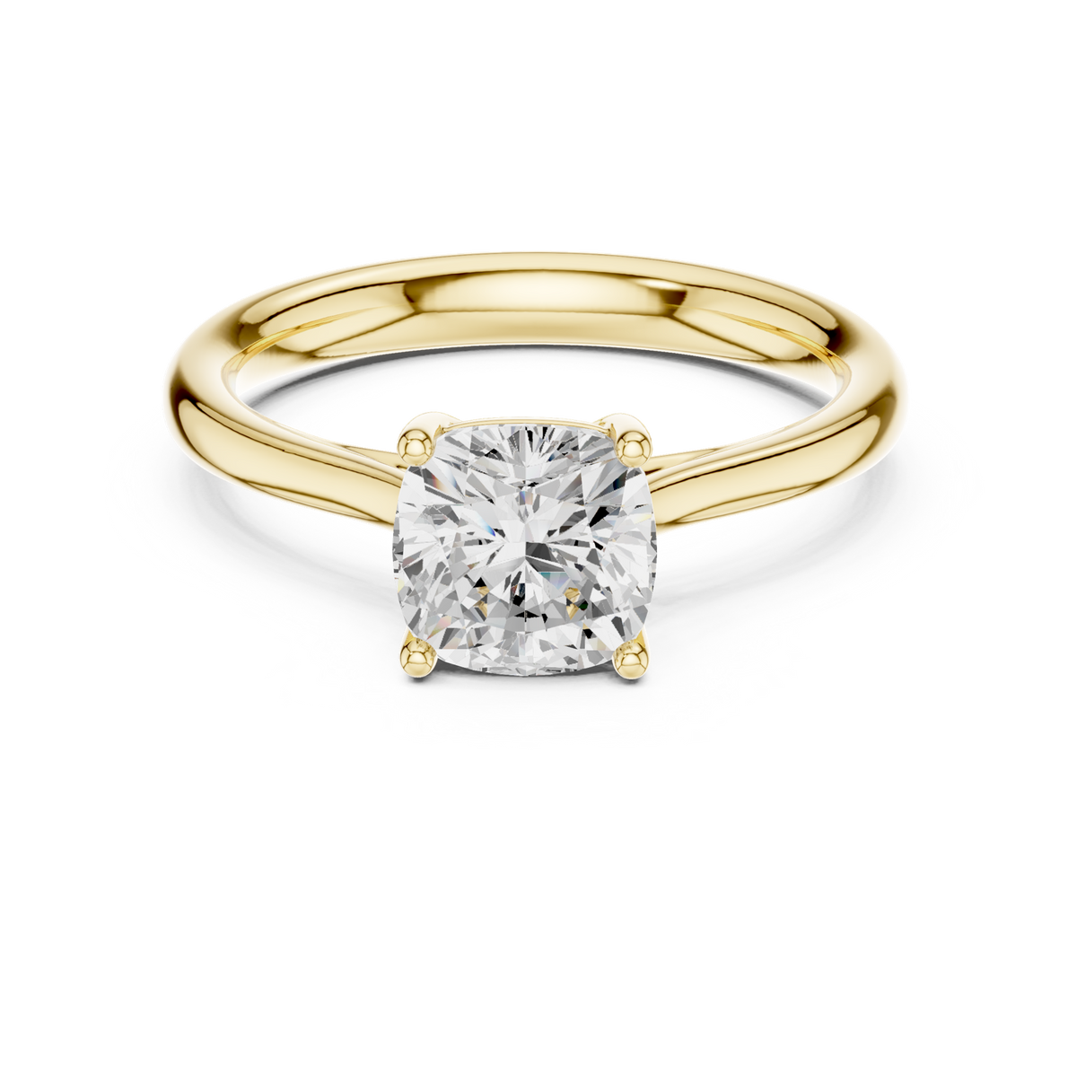 14K Solid Gold Lab Diamond Solitaire Ring, Yellow Gold