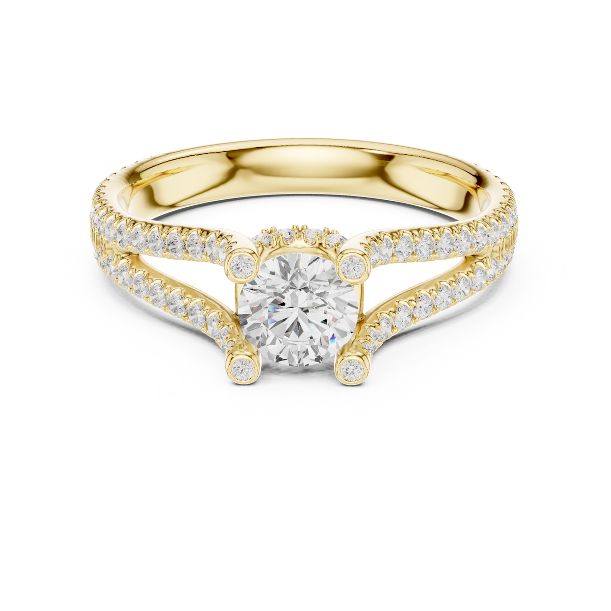 14K Solid Gold Lab Diamond Solitaire Ring, Yellow Gold