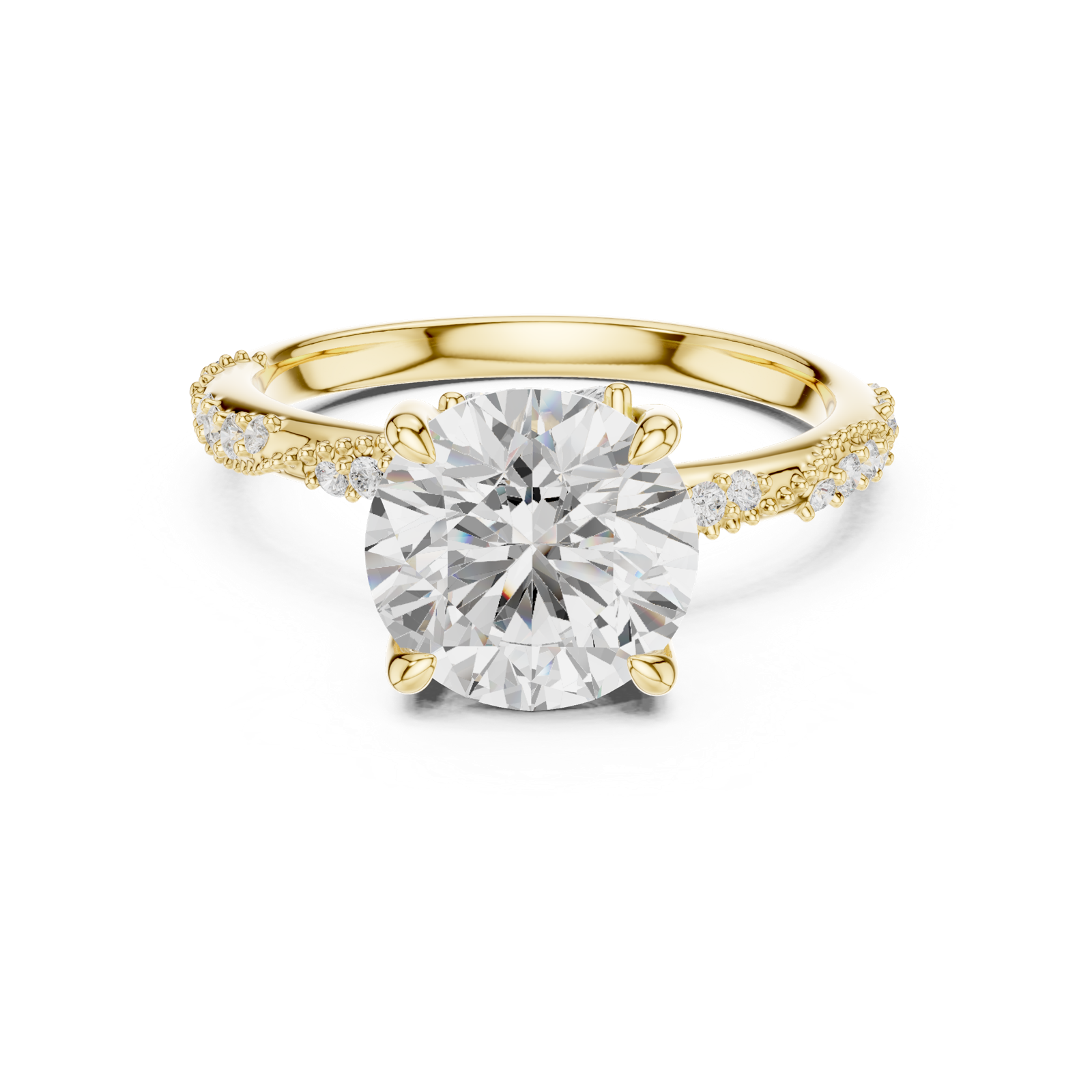Gold Ring DDLR-167, Round center stone, Yellow Gold, view 4