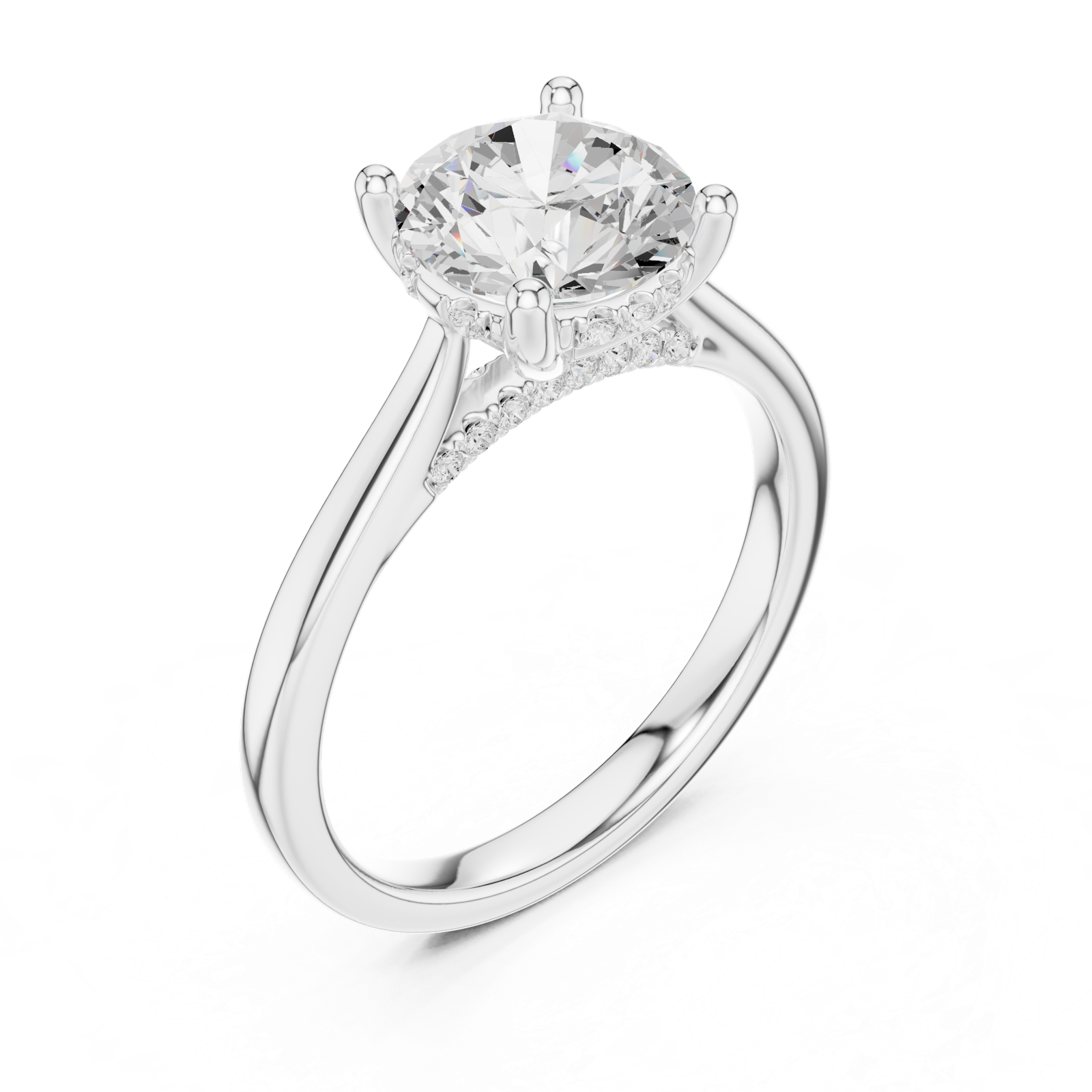 Gold Ring DDLR-163, Round center stone, White Gold, view 2