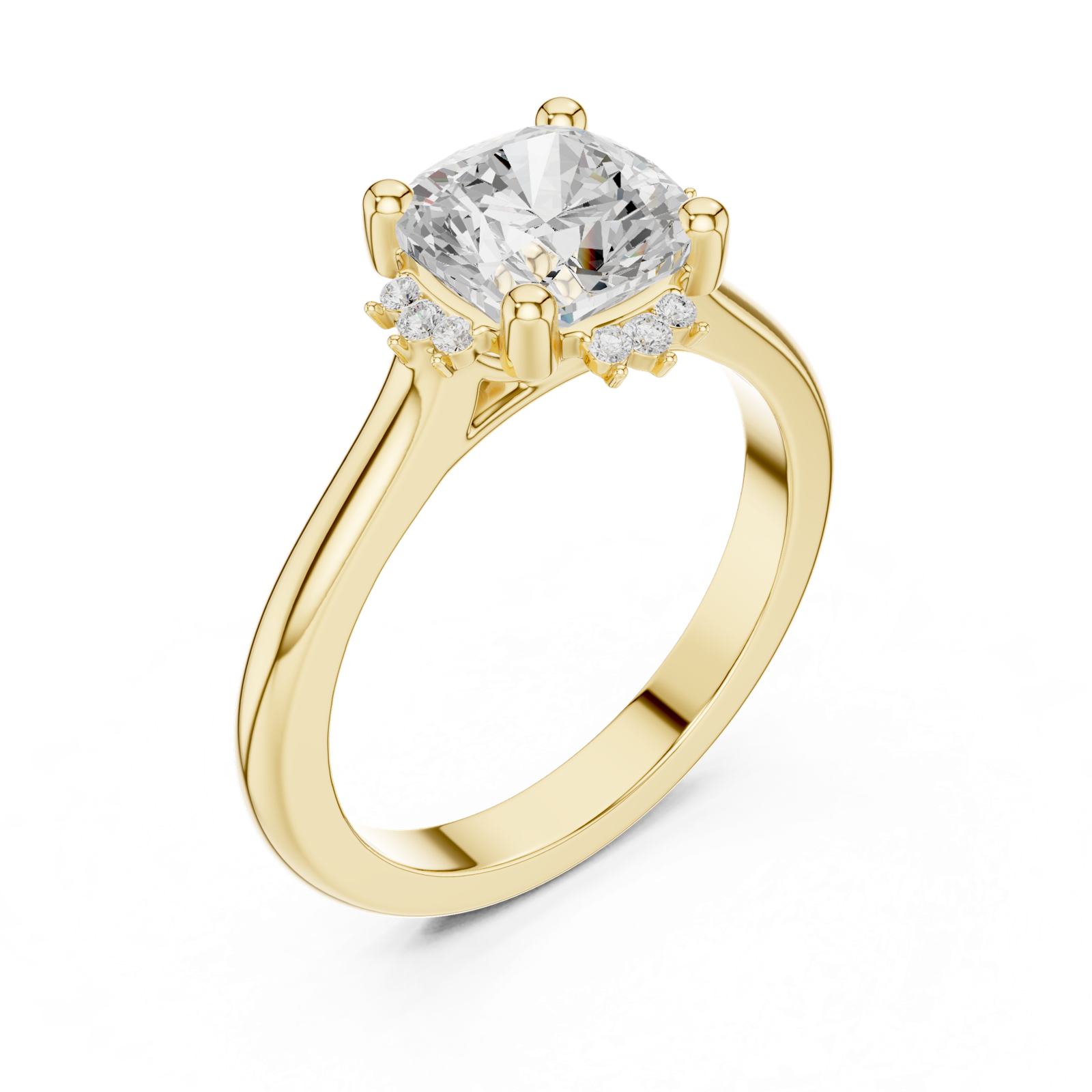 Gold Jewelry, Cushion center stone, Yellow Gold, view 2