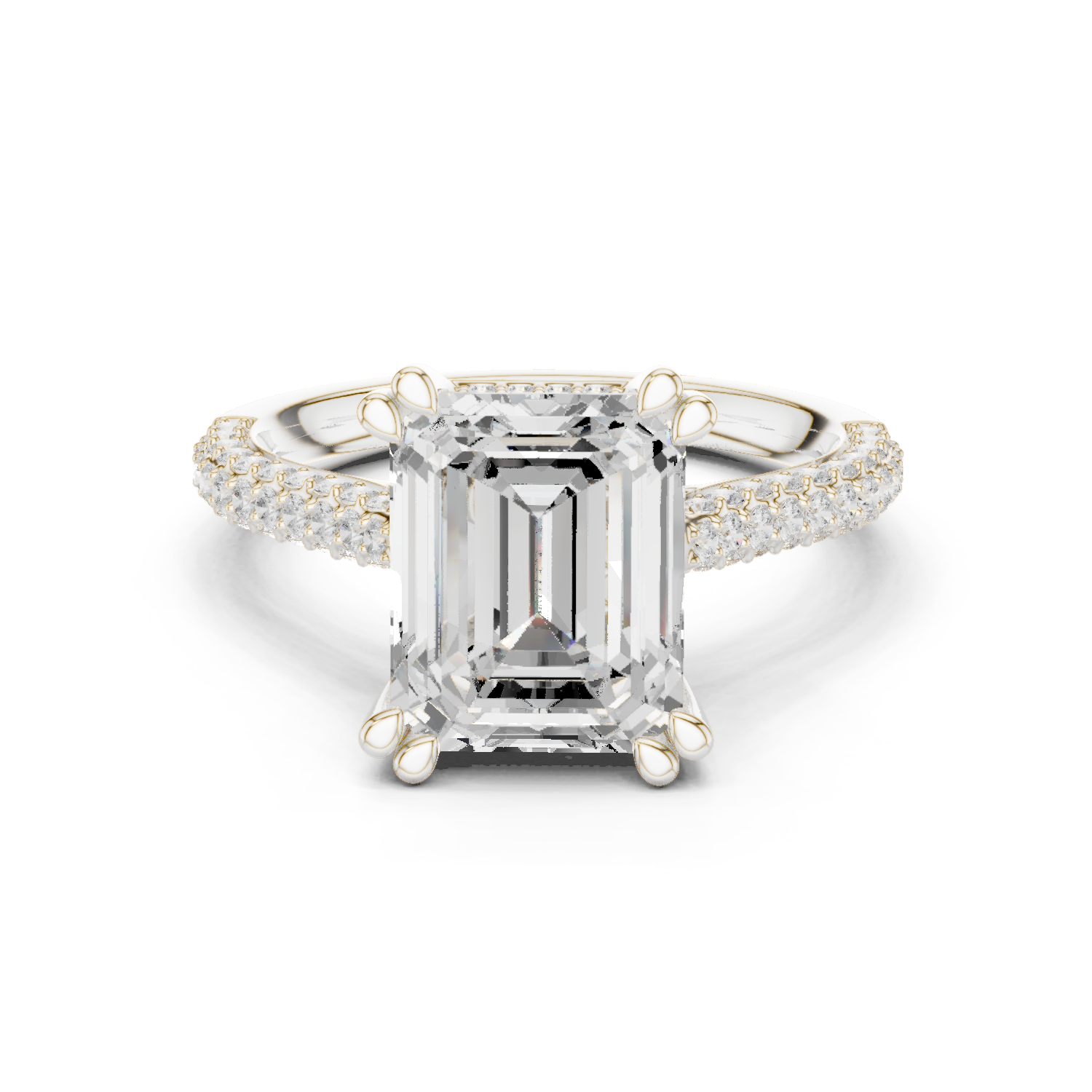 Gold Ring DDLR-260, Emerald center stone, White Gold