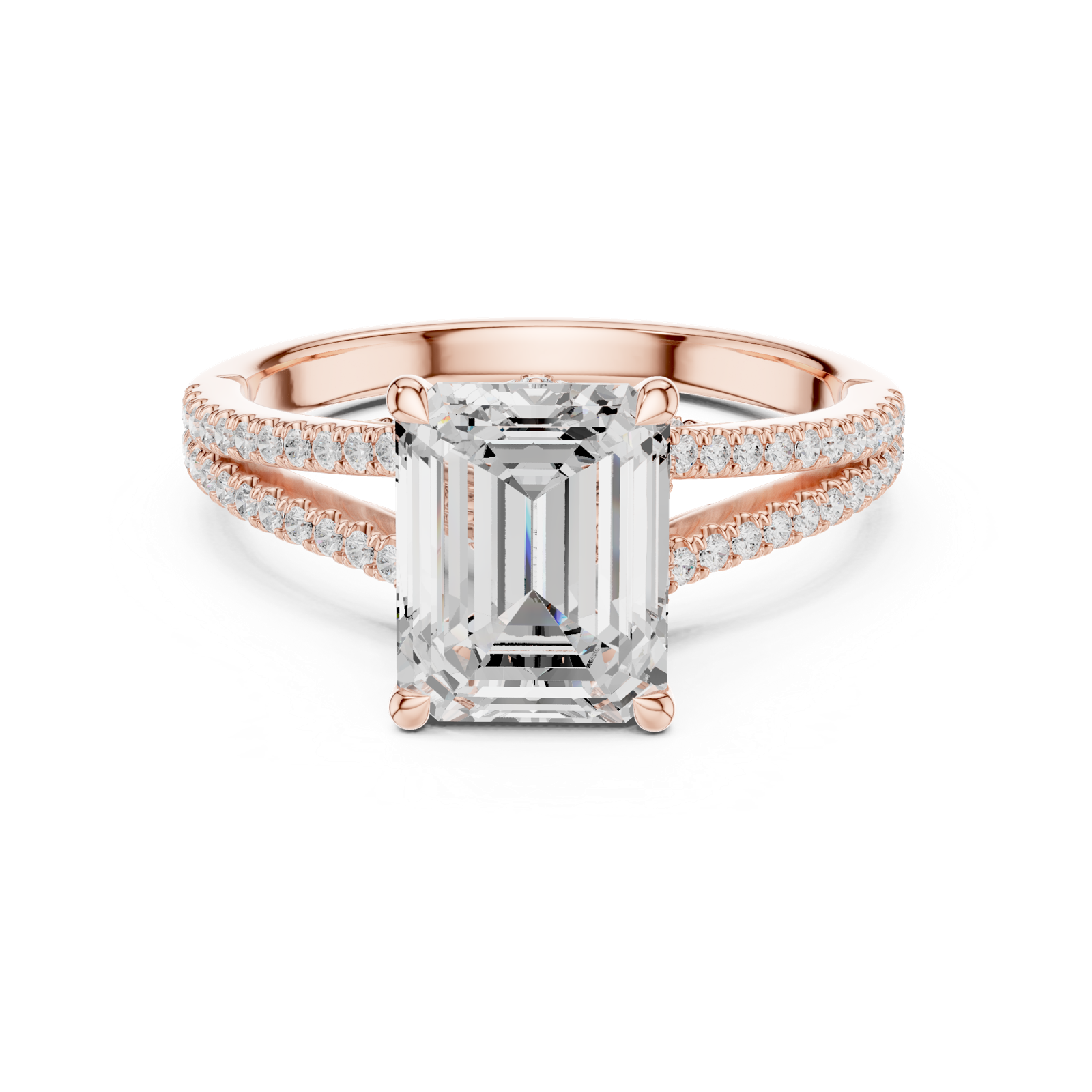 Gold Ring DDLR-252, Emerald center stone, Rose Gold, view 4