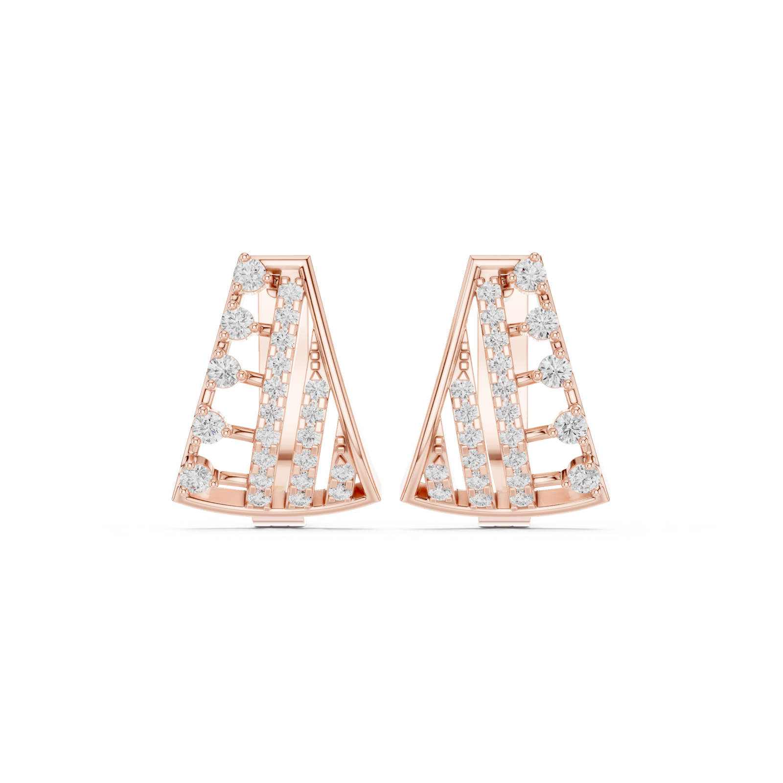 14K Solid Gold Lab Diamond Cluster Earrings, Rose Gold