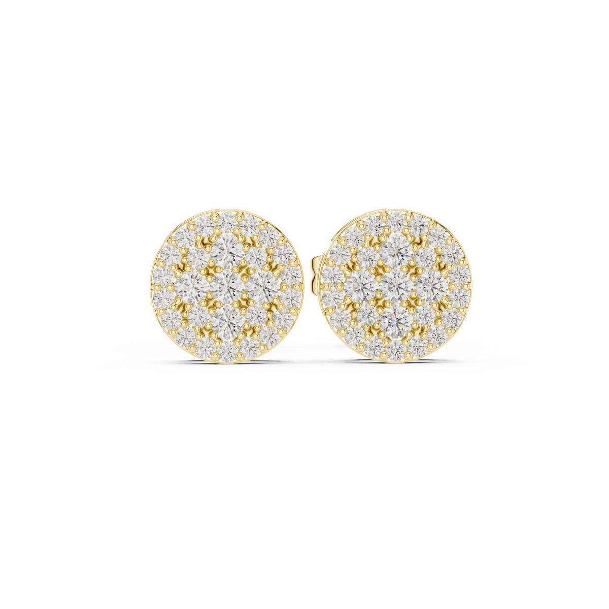 14K Solid Gold Lab Diamond Cluster Earrings, Yellow Gold
