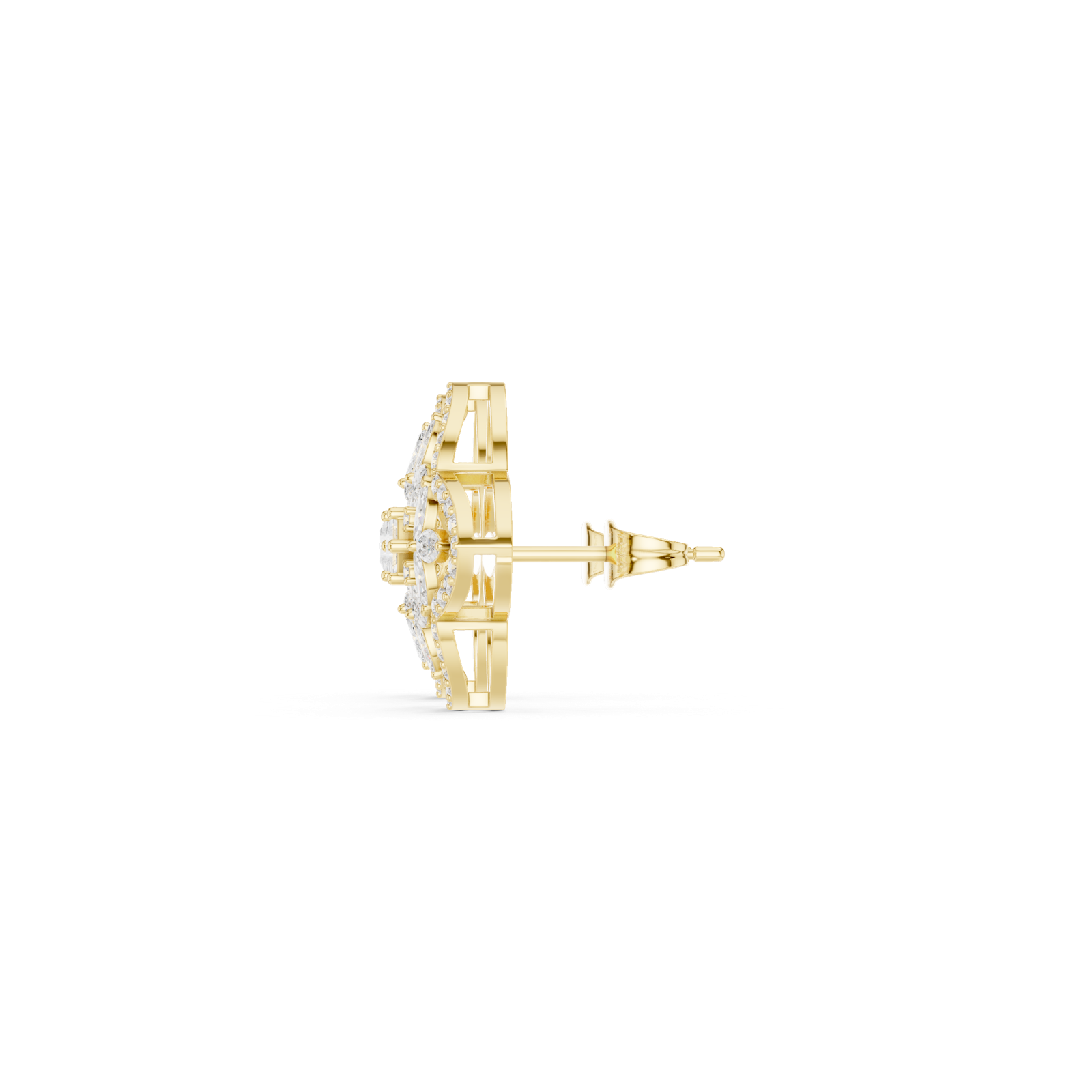 14K Solid Gold Lab Diamond Clover Cluster Earrings, Yellow Gold, view 3