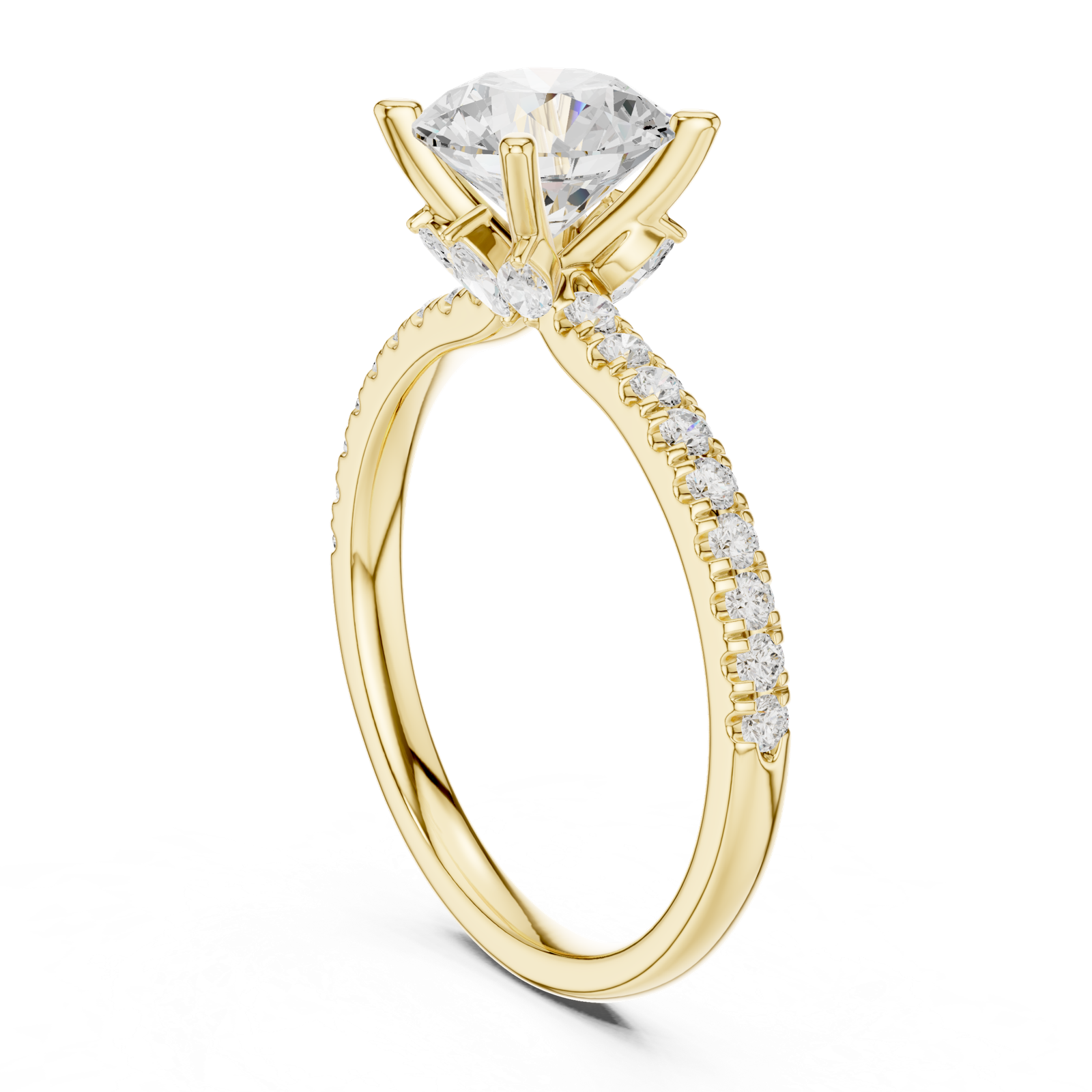 Gold Ring DDLR-256, Round center stone, Yellow Gold, view 1