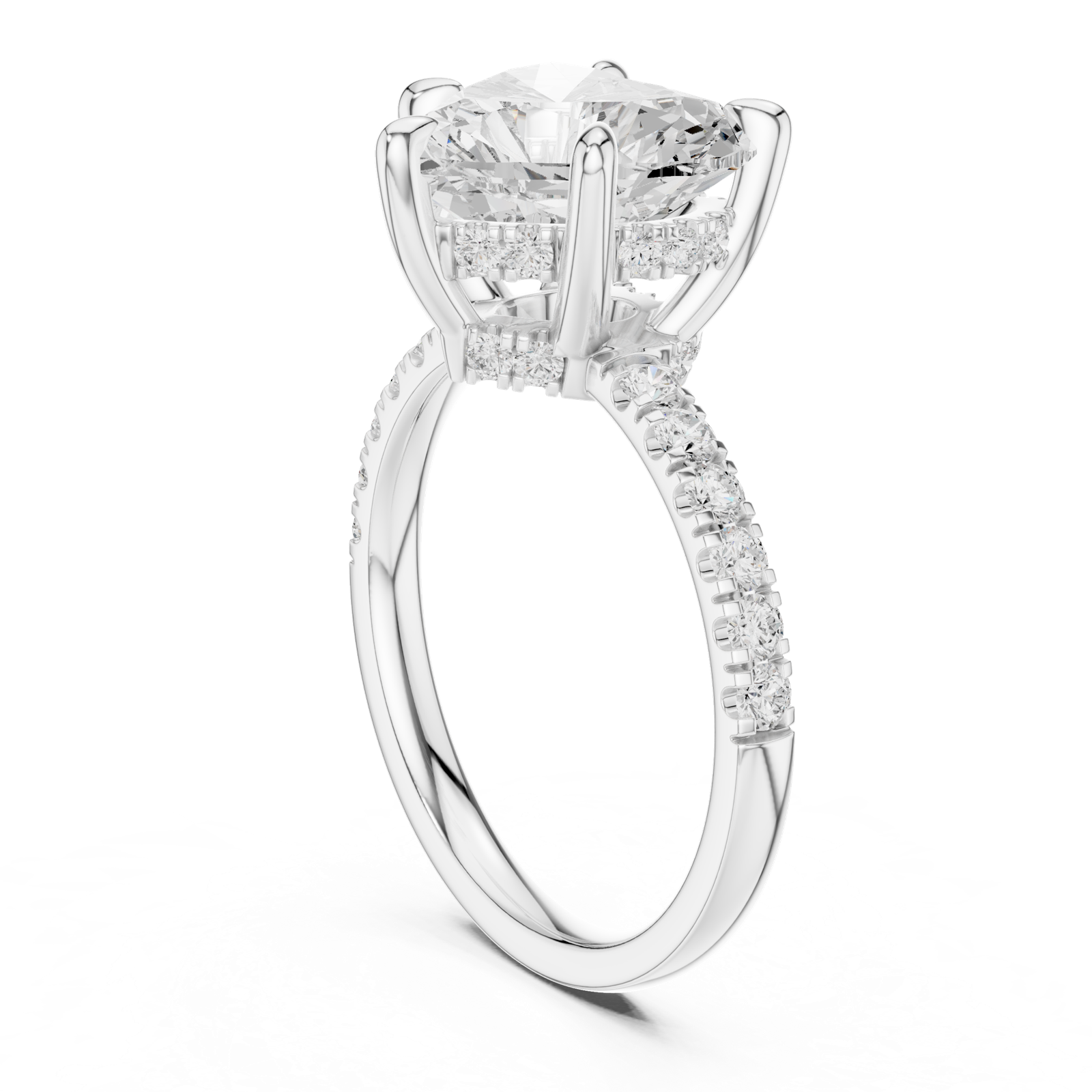 Gold Ring DDLR-259, Heart center stone, White Gold, view 1