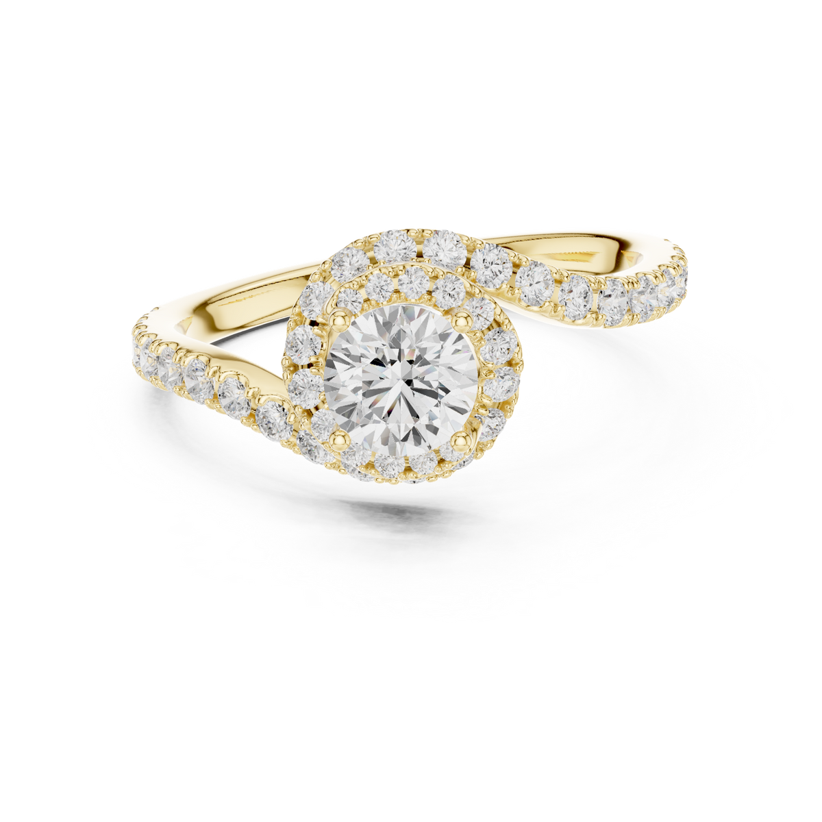14K Solid Gold Lab Diamond Halo Ring, Yellow Gold