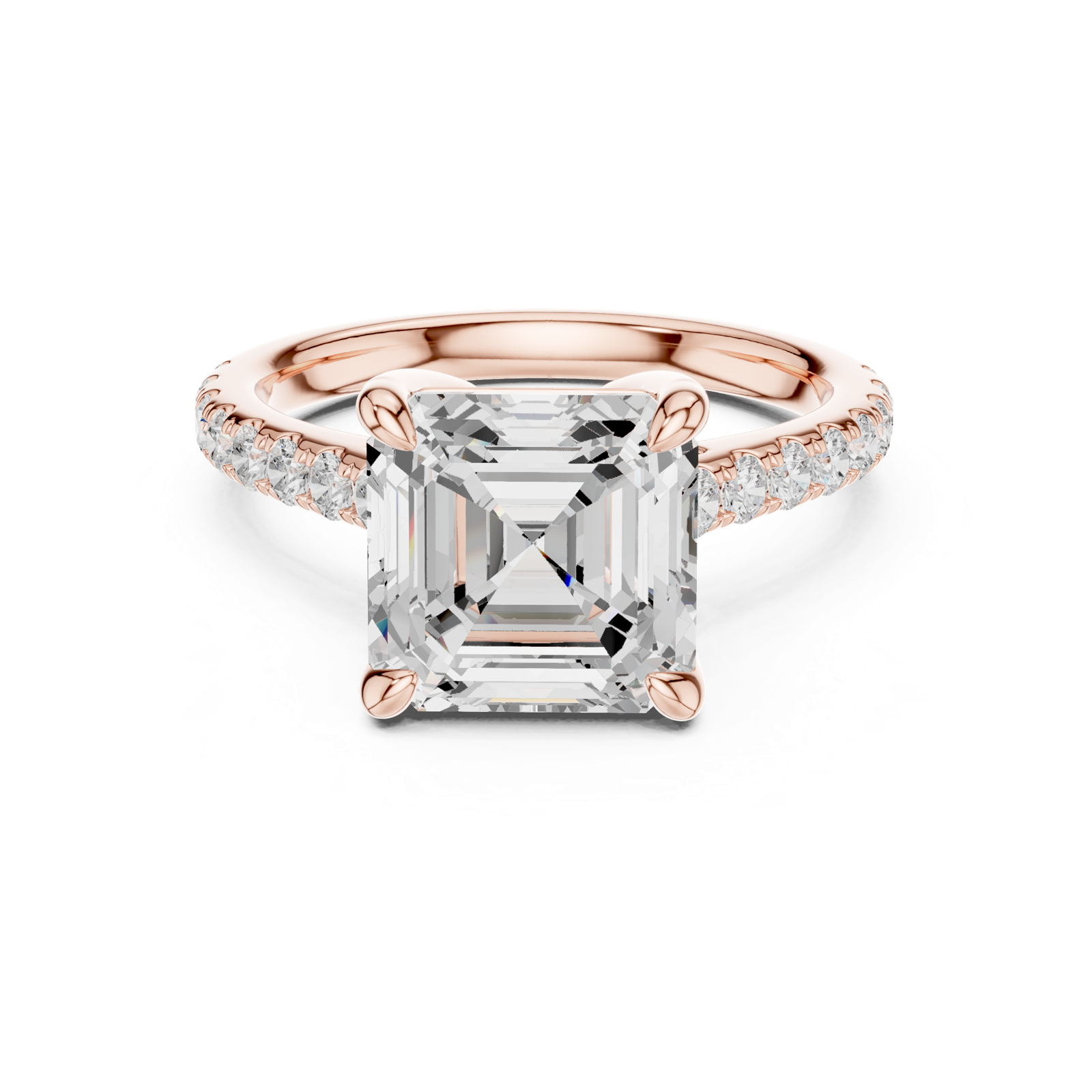 Gold Ring, Asscher center stone, Rose Gold, view 4