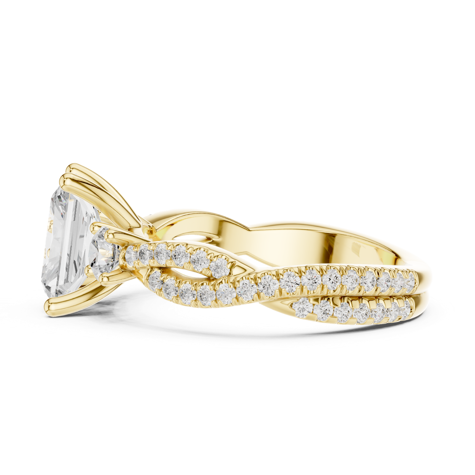 Gold Ring DDLR-281, Radiant center stone, Yellow Gold, view 3