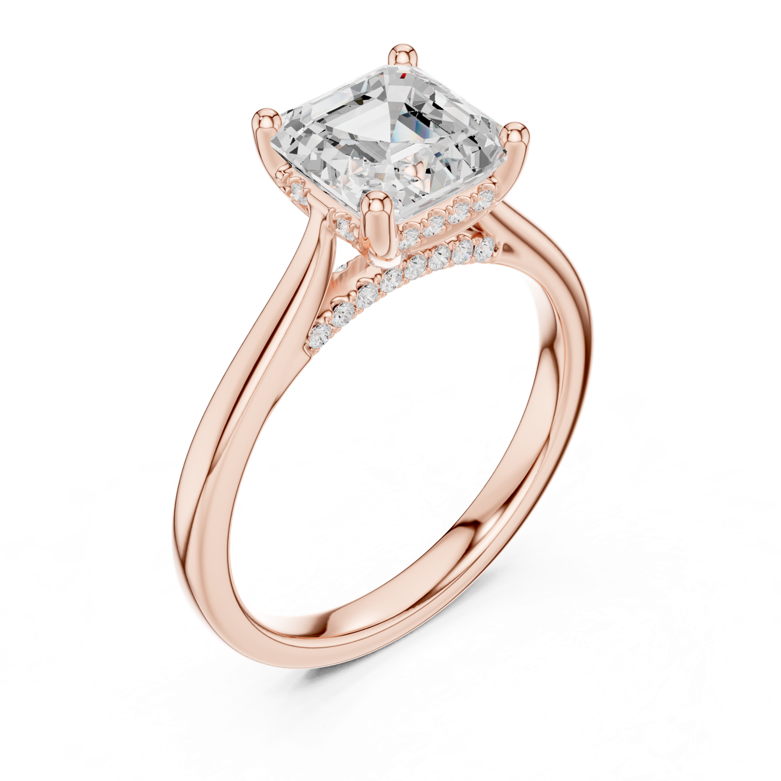Gold Ring DDLR-163, Asscher center stone, Rose Gold, view 2